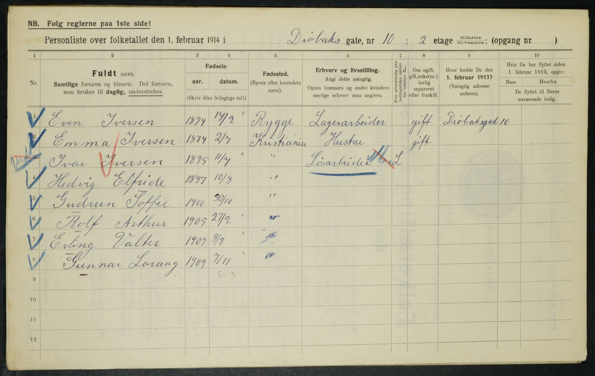 OBA, Kommunal folketelling 1.2.1914 for Kristiania, 1914, s. 17599