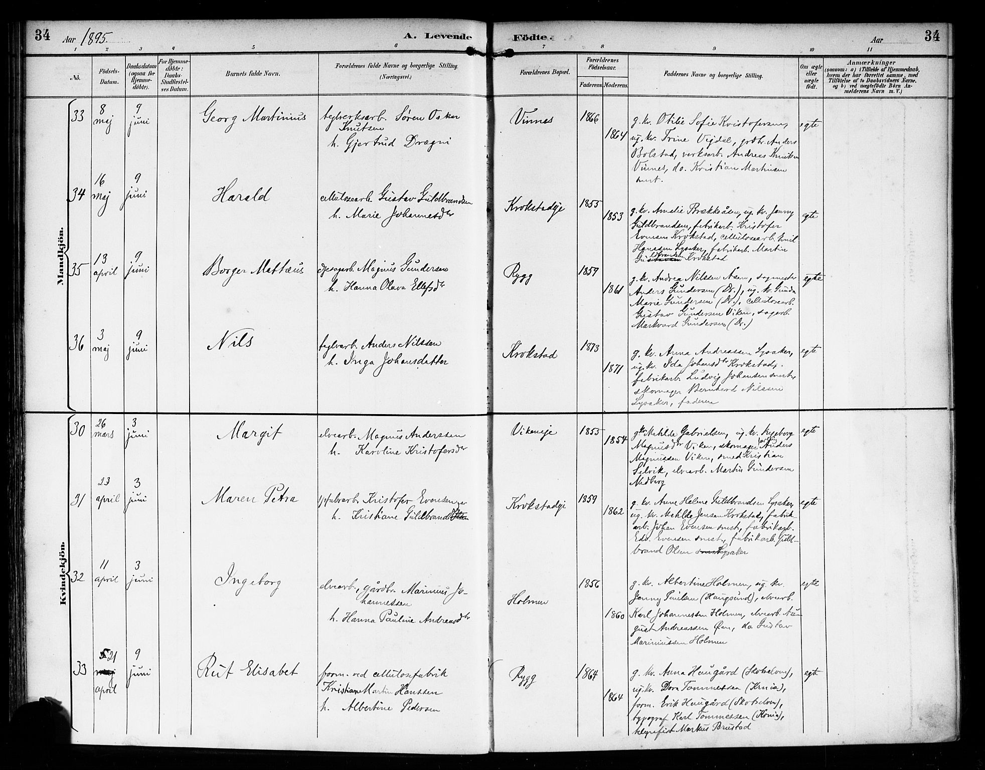 Nedre Eiker kirkebøker, AV/SAKO-A-612/F/Fa/L0004: Ministerialbok nr. 4, 1893-1898, s. 34
