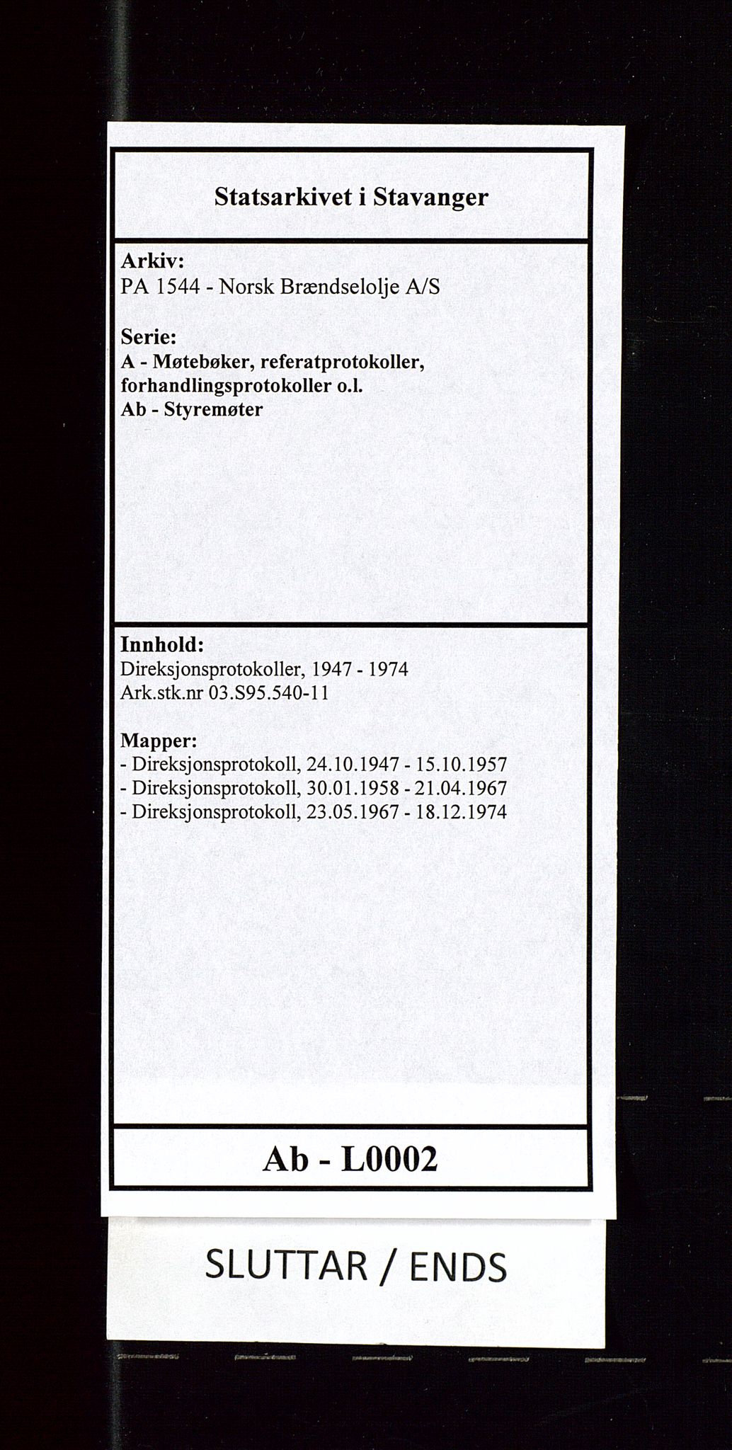 PA 1544 - Norsk Brændselolje A/S, SAST/A-101965/1/A/Ab/L0002/0002: Direksjonsprotokoller / Direksjonsprotokoll, 1958-1967