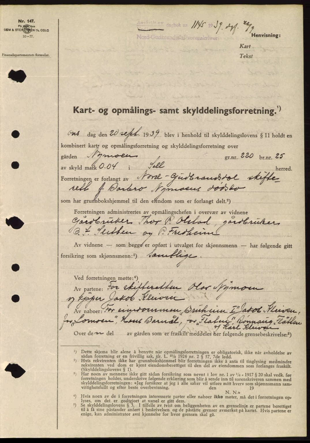 Nord-Gudbrandsdal tingrett, SAH/TING-002/H/Hb/Hbb/L0005: Pantebok nr. FA5, 1939-1940, Dagboknr: 1145/1939