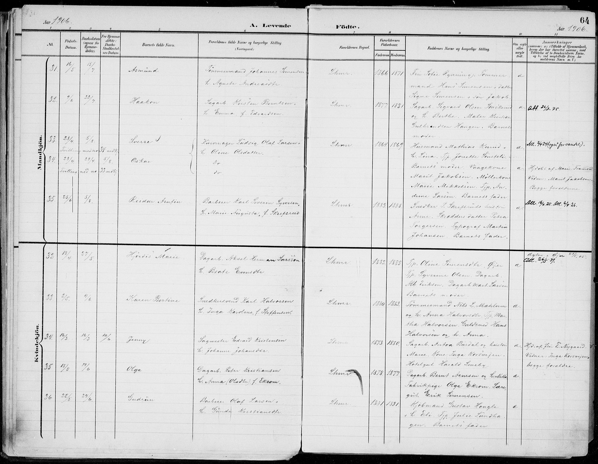 Lillehammer prestekontor, AV/SAH-PREST-088/H/Ha/Haa/L0001: Ministerialbok nr. 1, 1901-1916, s. 64