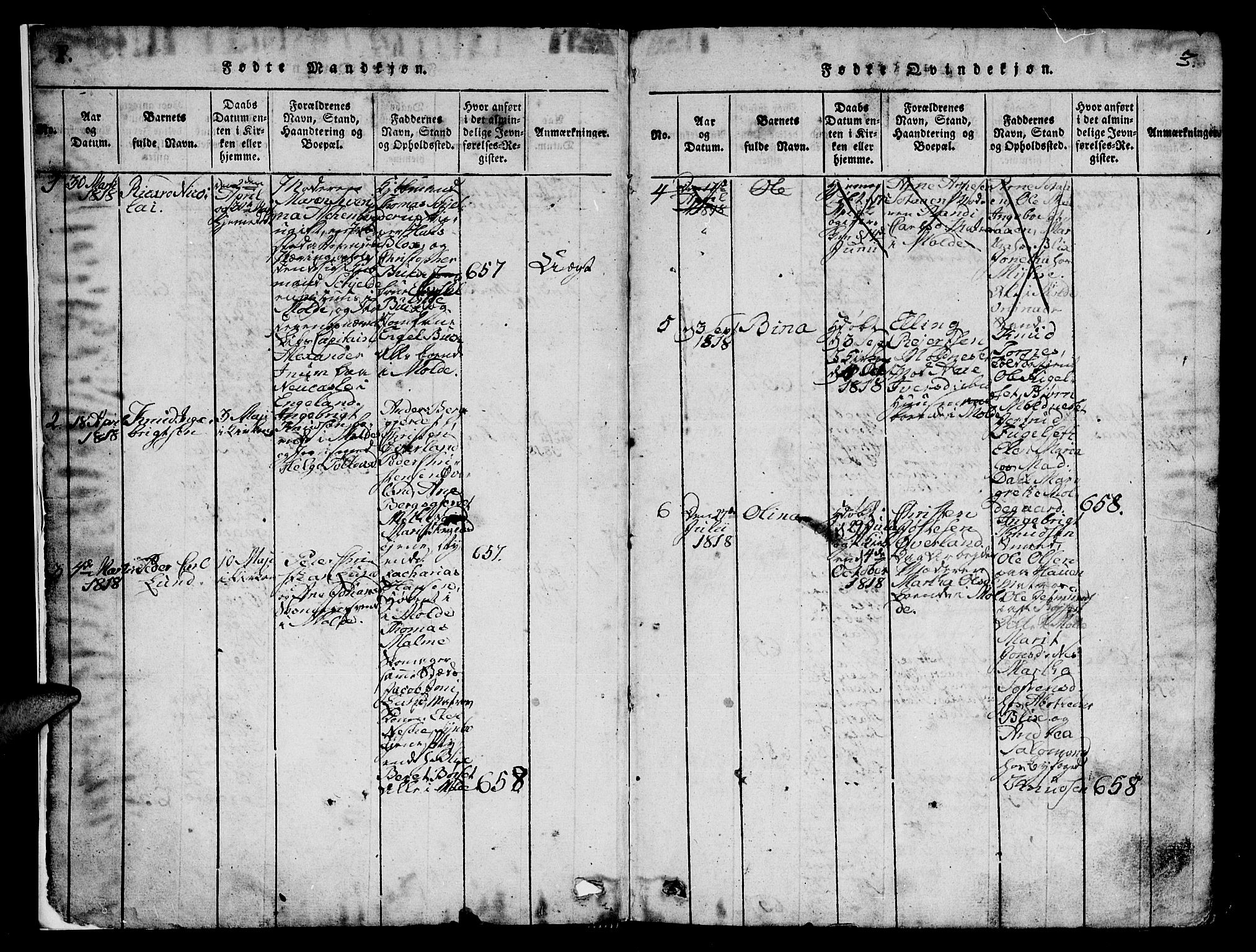 Ministerialprotokoller, klokkerbøker og fødselsregistre - Møre og Romsdal, SAT/A-1454/558/L0700: Klokkerbok nr. 558C01, 1818-1868, s. 2-3