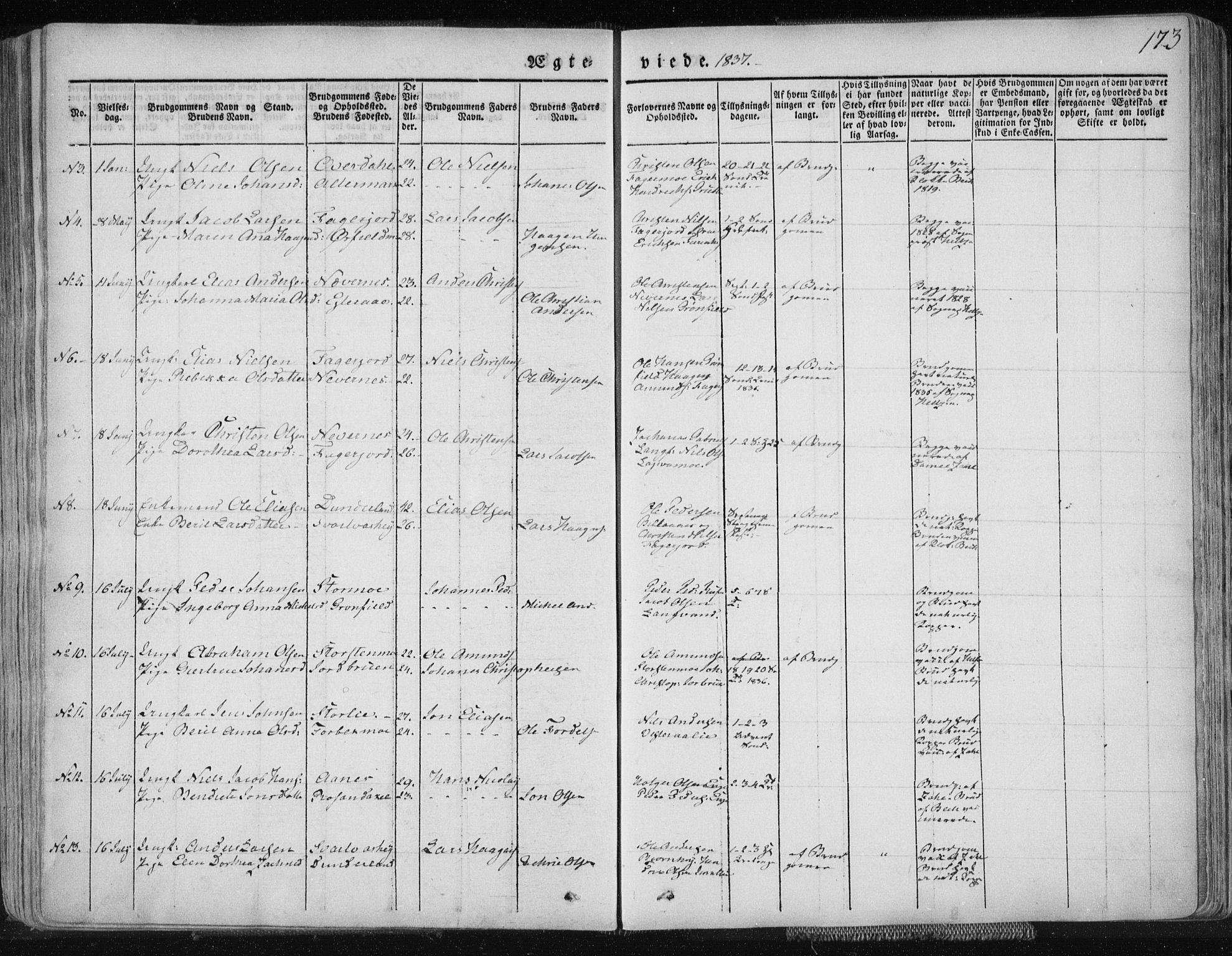 Ministerialprotokoller, klokkerbøker og fødselsregistre - Nordland, AV/SAT-A-1459/827/L0390: Ministerialbok nr. 827A02, 1826-1841, s. 173