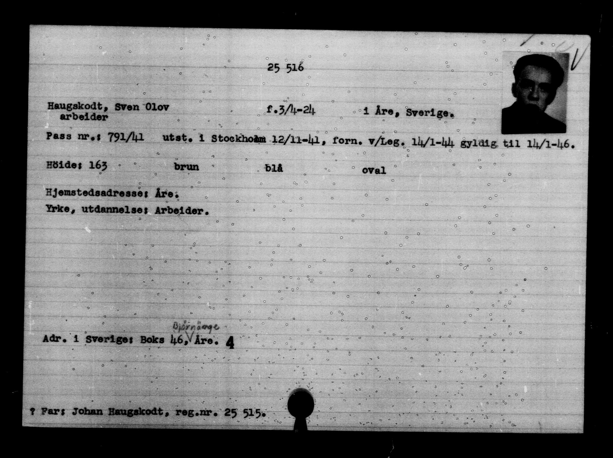 Utenriksstasjonene, Legasjonen i Stockholm, Flyktningkontoret, AV/RA-S-6753/V/Va/L0011: Kjesäterkartoteket, flyktning nr. 25300-28349, 1940-1945, s. 229