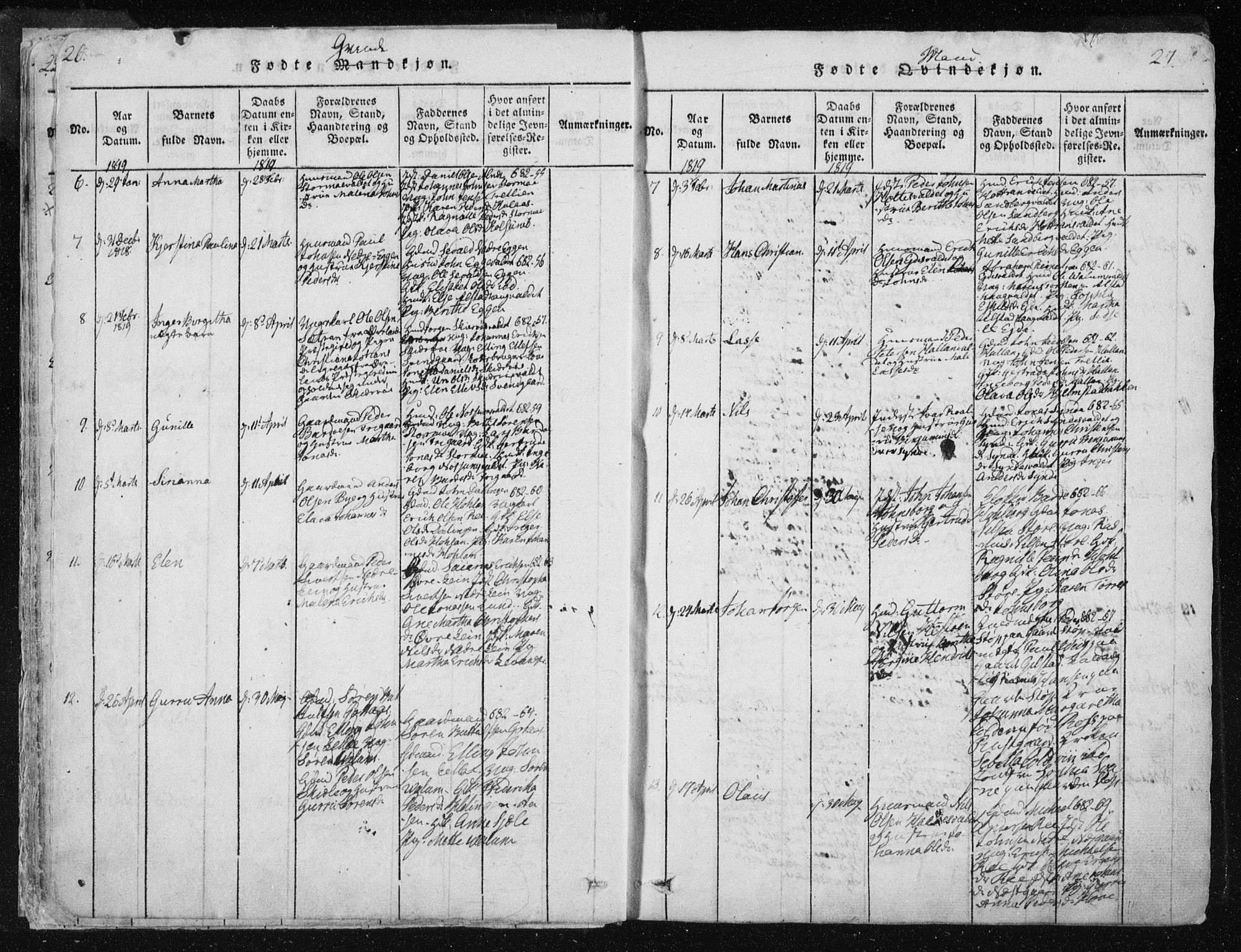 Ministerialprotokoller, klokkerbøker og fødselsregistre - Nord-Trøndelag, SAT/A-1458/717/L0148: Ministerialbok nr. 717A04 /1, 1816-1825, s. 26-27