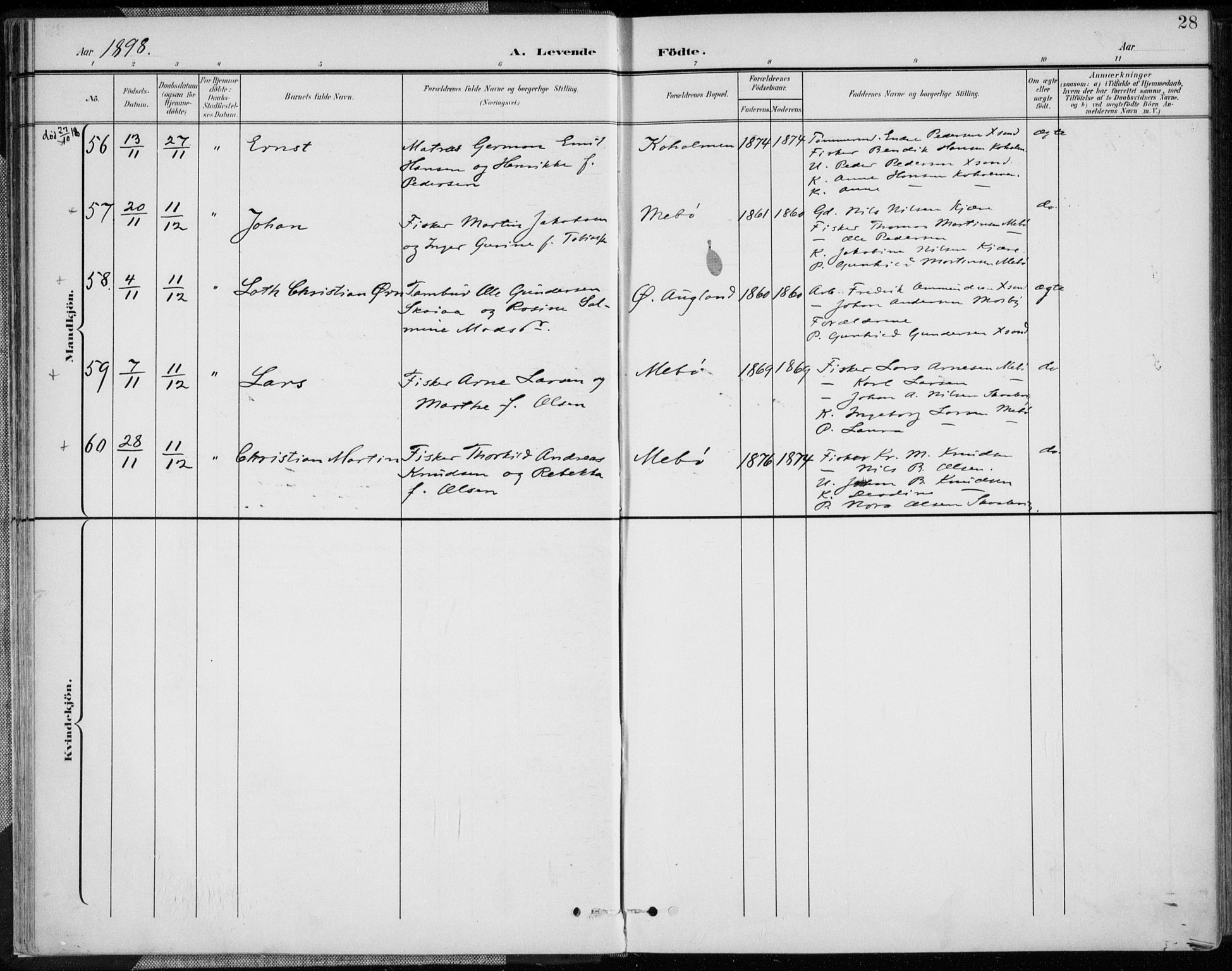 Oddernes sokneprestkontor, AV/SAK-1111-0033/F/Fa/Faa/L0010: Ministerialbok nr. A 10, 1897-1911, s. 28