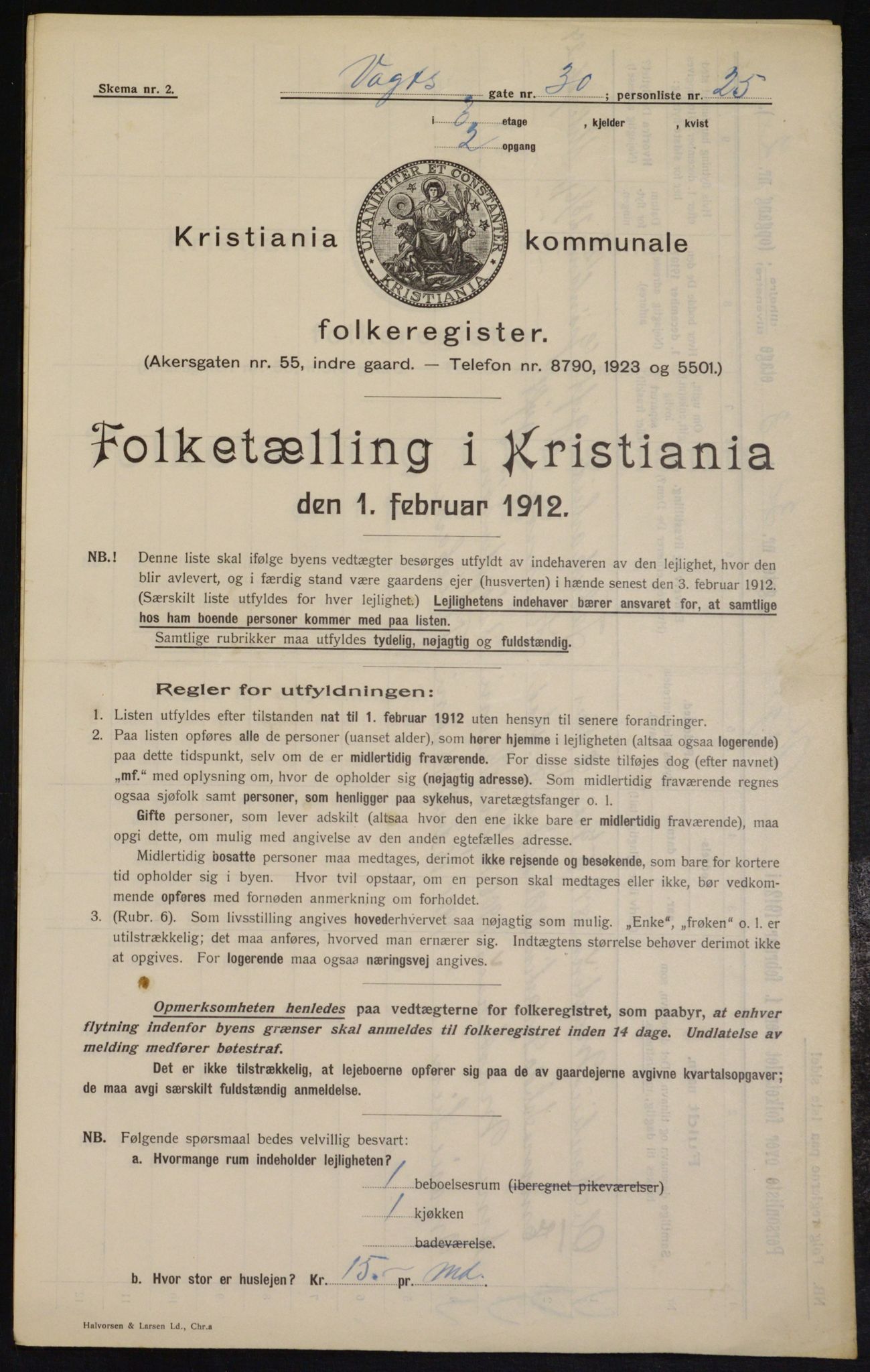 OBA, Kommunal folketelling 1.2.1912 for Kristiania, 1912, s. 124485