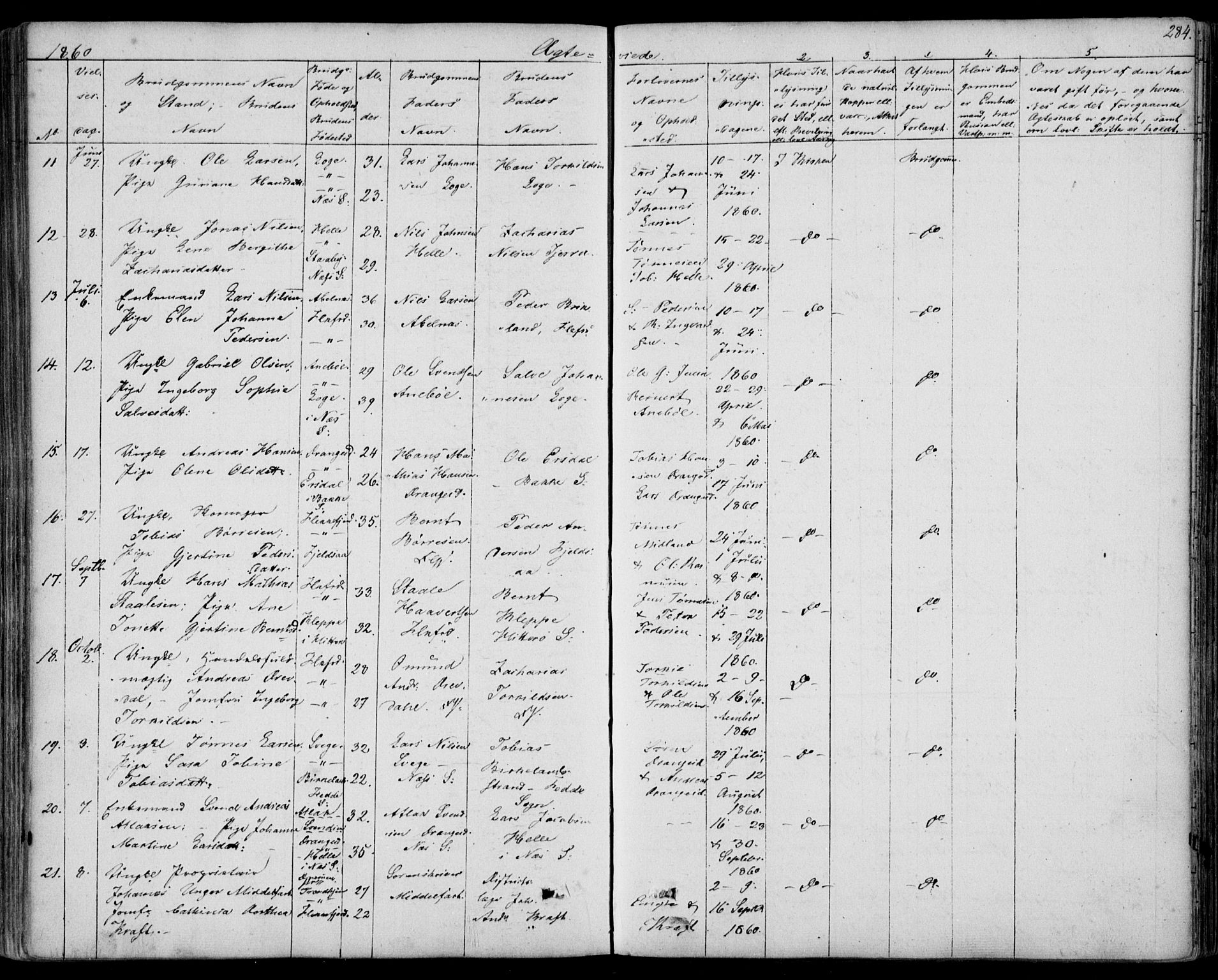 Flekkefjord sokneprestkontor, AV/SAK-1111-0012/F/Fb/Fbc/L0005: Klokkerbok nr. B 5, 1846-1866, s. 284