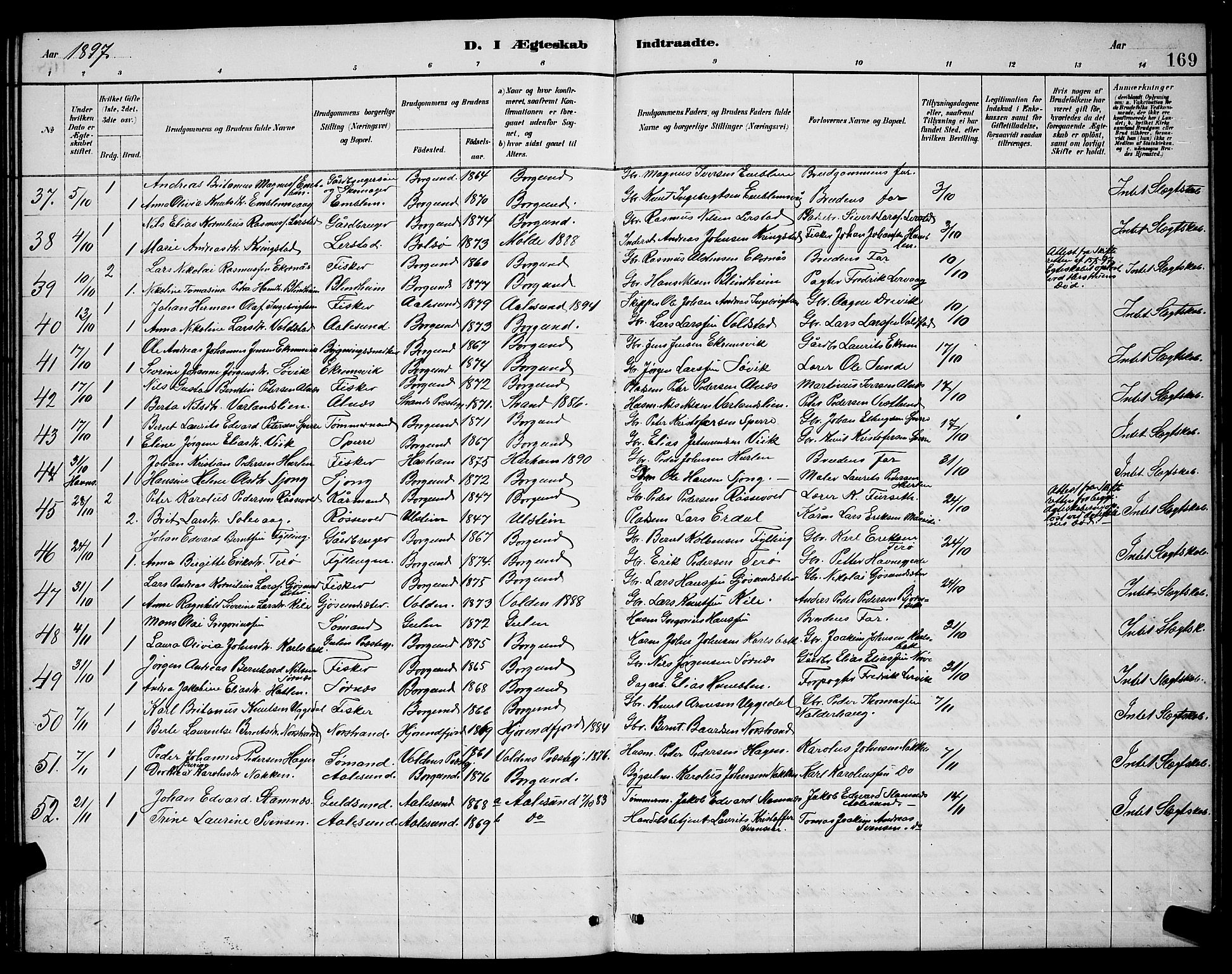 Ministerialprotokoller, klokkerbøker og fødselsregistre - Møre og Romsdal, SAT/A-1454/528/L0430: Klokkerbok nr. 528C11, 1884-1899, s. 169