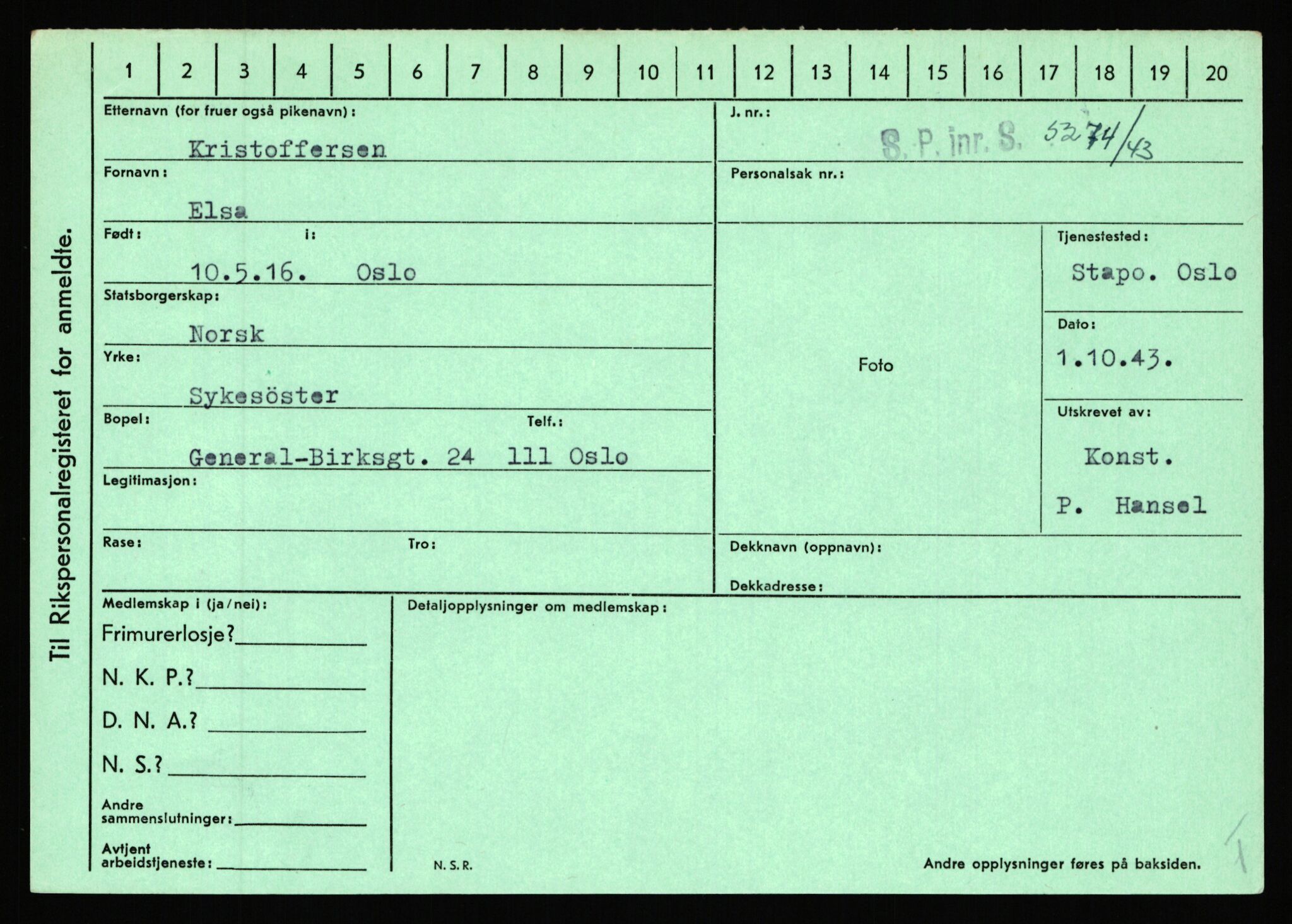 Statspolitiet - Hovedkontoret / Osloavdelingen, AV/RA-S-1329/C/Ca/L0009: Knutsen - Limstrand, 1943-1945, s. 1716