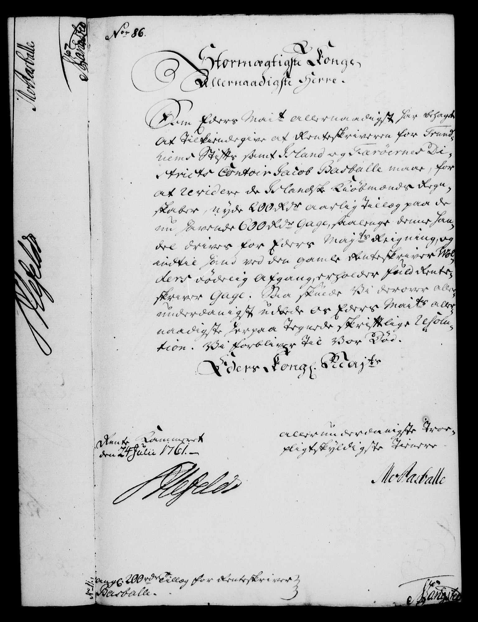 Rentekammeret, Kammerkanselliet, AV/RA-EA-3111/G/Gf/Gfa/L0043: Norsk relasjons- og resolusjonsprotokoll (merket RK 52.43), 1761, s. 336