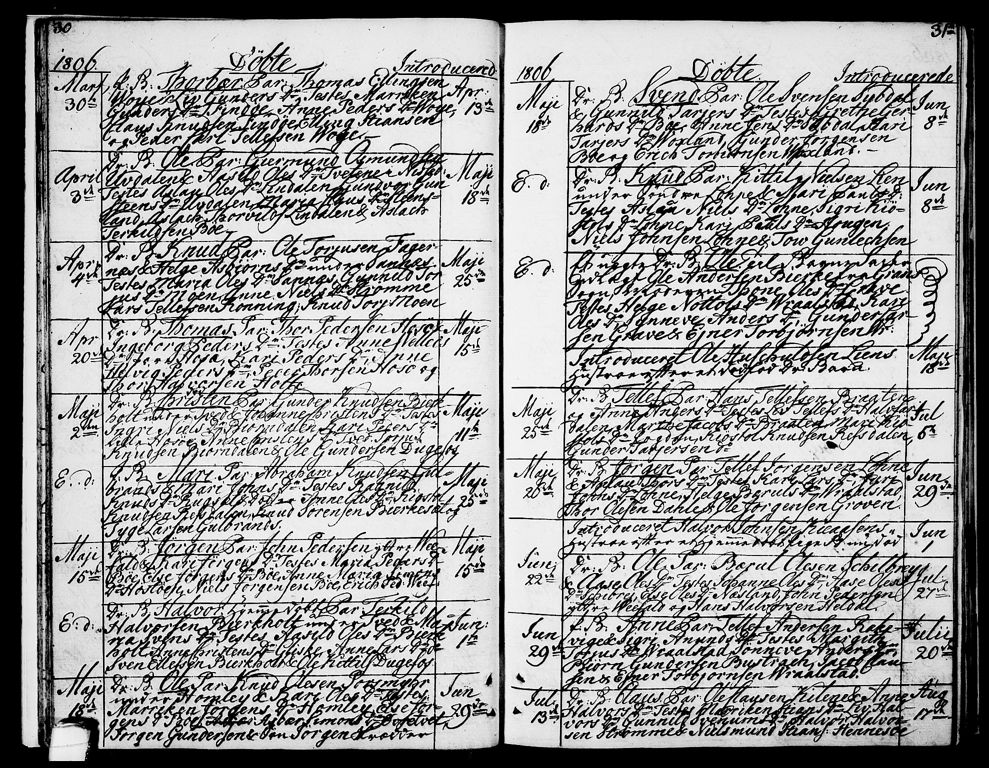 Drangedal kirkebøker, SAKO/A-258/F/Fa/L0004: Ministerialbok nr. 4, 1802-1814, s. 30-31