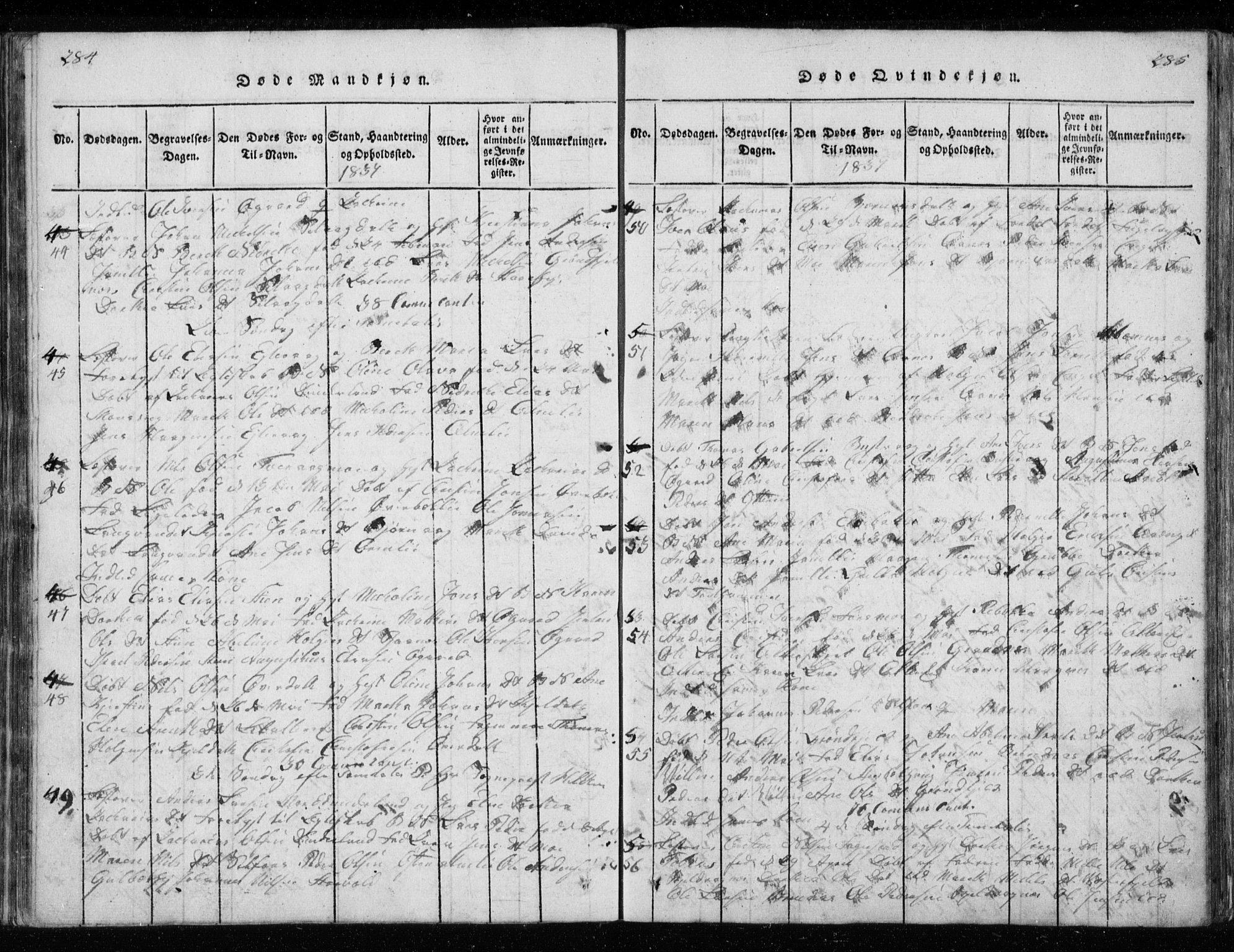 Ministerialprotokoller, klokkerbøker og fødselsregistre - Nordland, AV/SAT-A-1459/827/L0412: Klokkerbok nr. 827C01, 1820-1841, s. 284-285