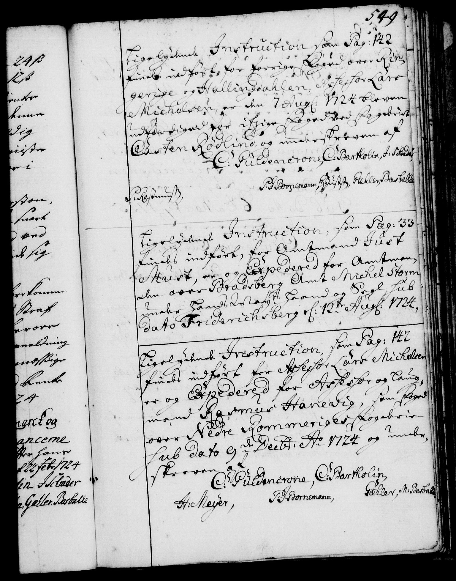Rentekammeret, Kammerkanselliet, RA/EA-3111/G/Gg/Ggi/L0001: Norsk instruksjonsprotokoll med register (merket RK 53.34), 1720-1729, s. 549