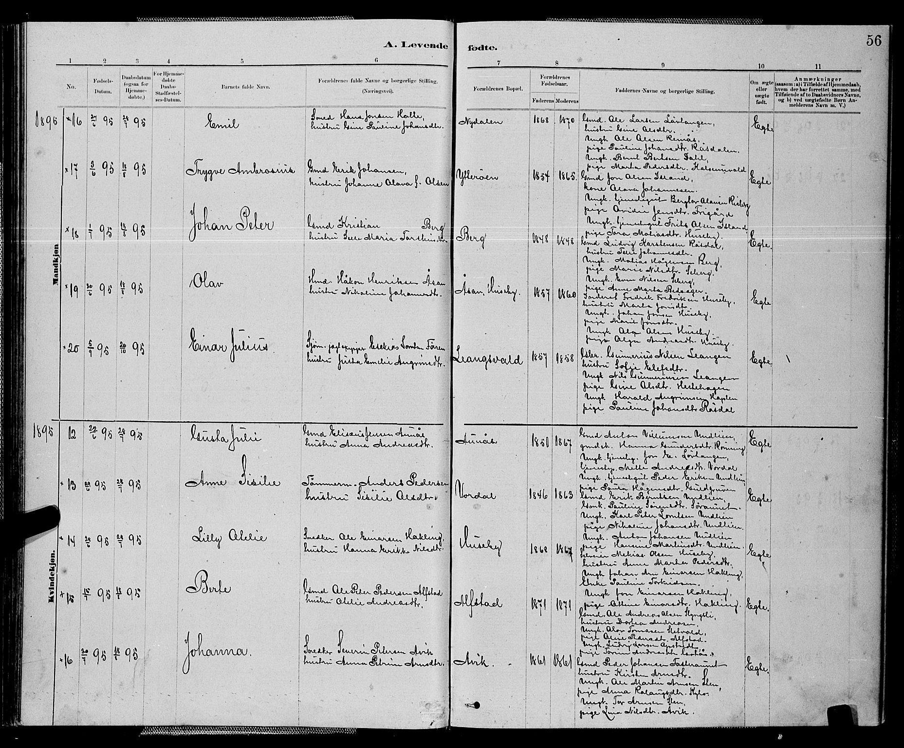 Ministerialprotokoller, klokkerbøker og fødselsregistre - Nord-Trøndelag, AV/SAT-A-1458/714/L0134: Klokkerbok nr. 714C03, 1878-1898, s. 56