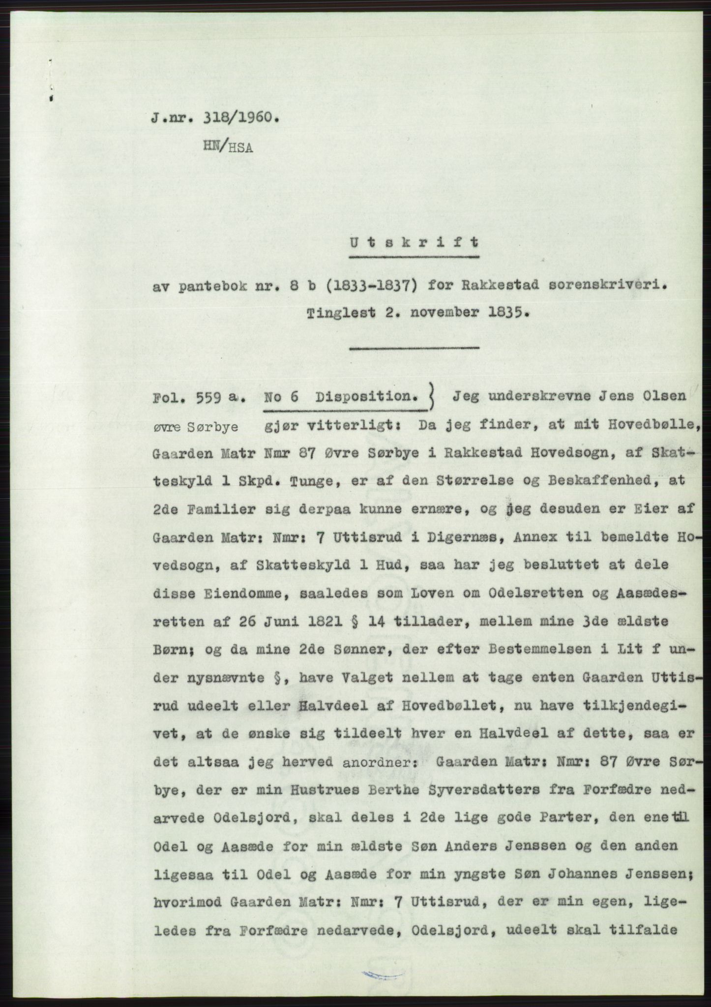 Statsarkivet i Oslo, SAO/A-10621/Z/Zd/L0011: Avskrifter, j.nr 4-798/1960, 1960, s. 163