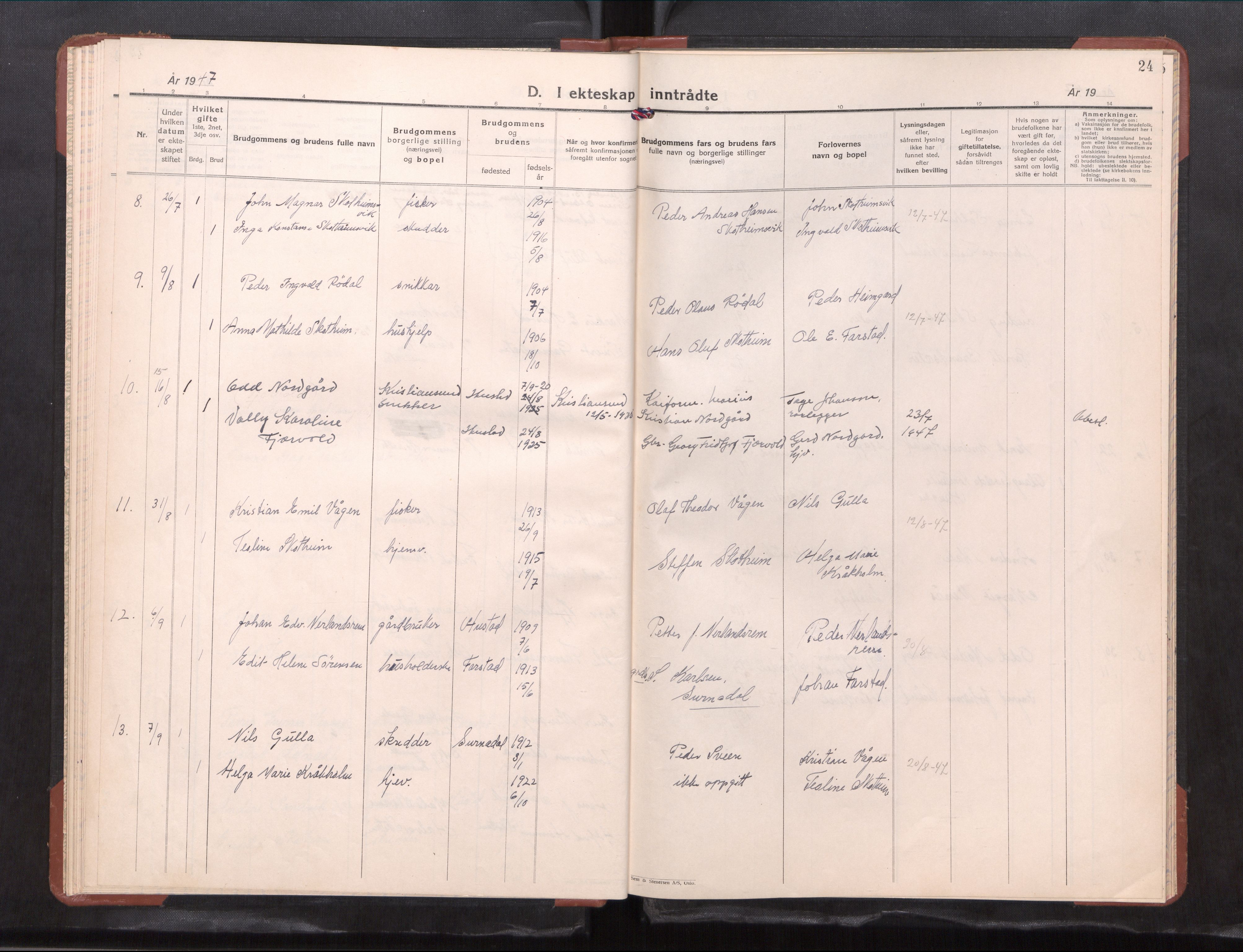 Ministerialprotokoller, klokkerbøker og fødselsregistre - Møre og Romsdal, AV/SAT-A-1454/567/L0787: Klokkerbok nr. 567---, 1939-1954, s. 24