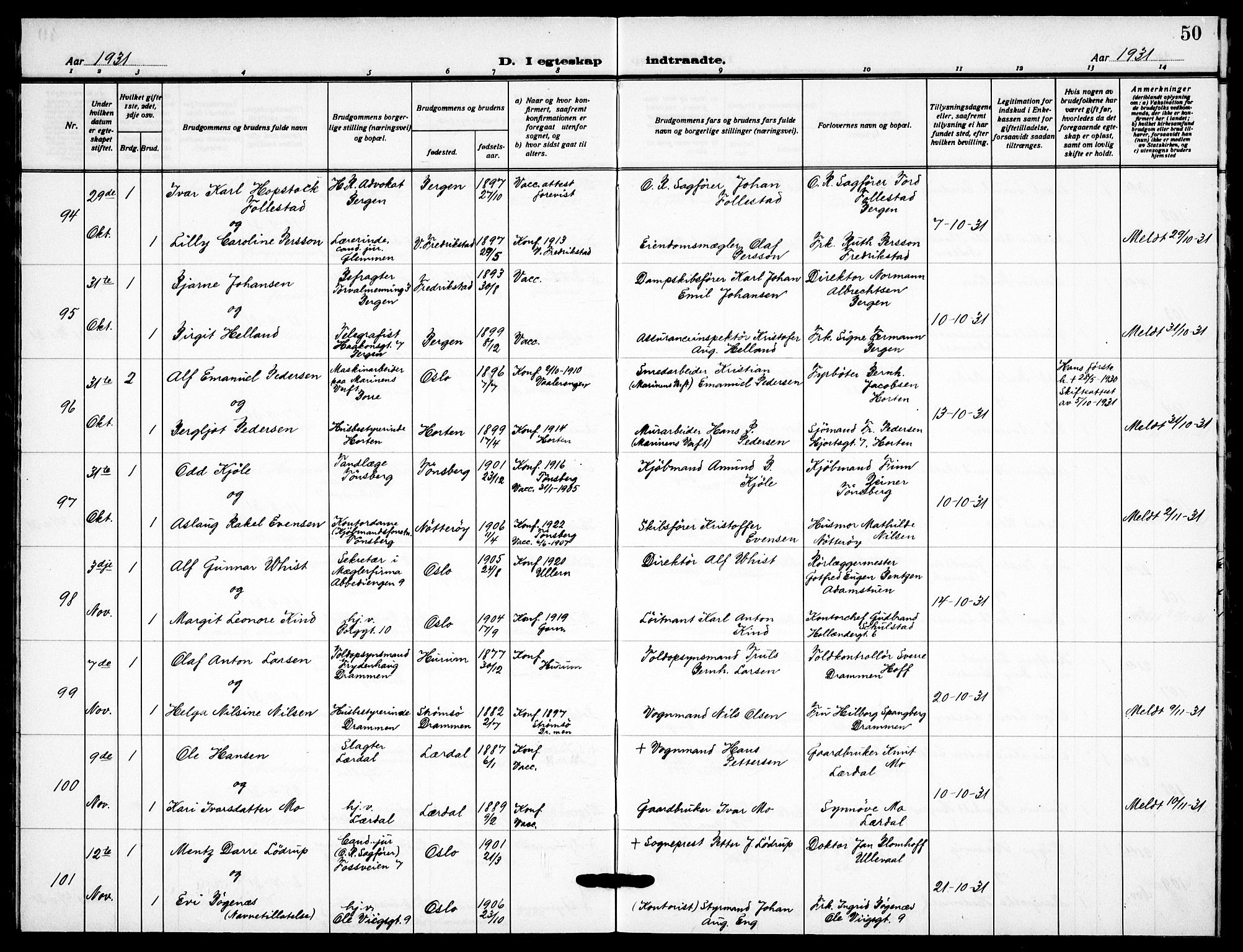 Garnisonsmenigheten Kirkebøker, AV/SAO-A-10846/F/Fa/L0019: Ministerialbok nr. 19, 1928-1938, s. 50