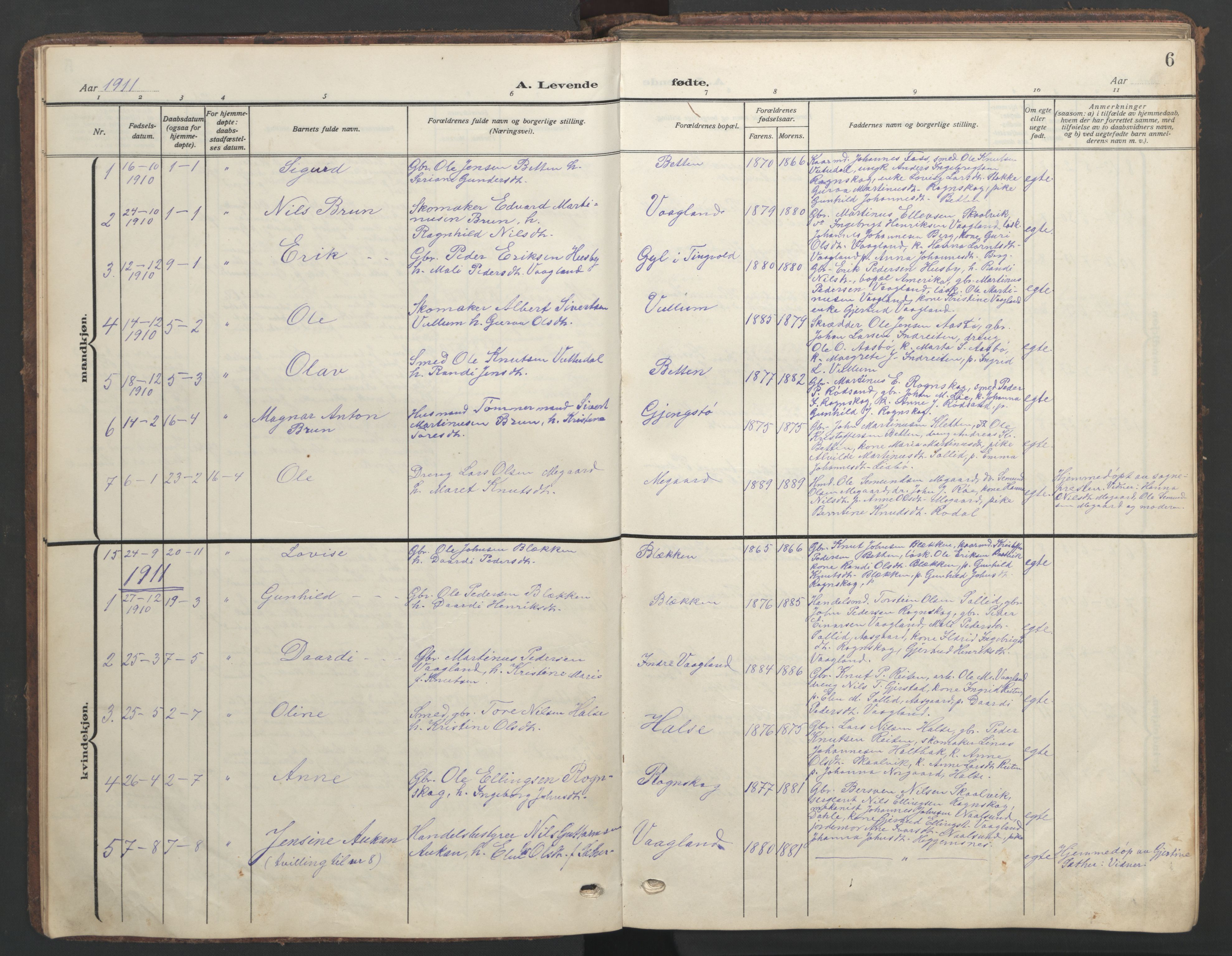 Ministerialprotokoller, klokkerbøker og fødselsregistre - Møre og Romsdal, SAT/A-1454/576/L0891: Klokkerbok nr. 576C02, 1909-1946, s. 6