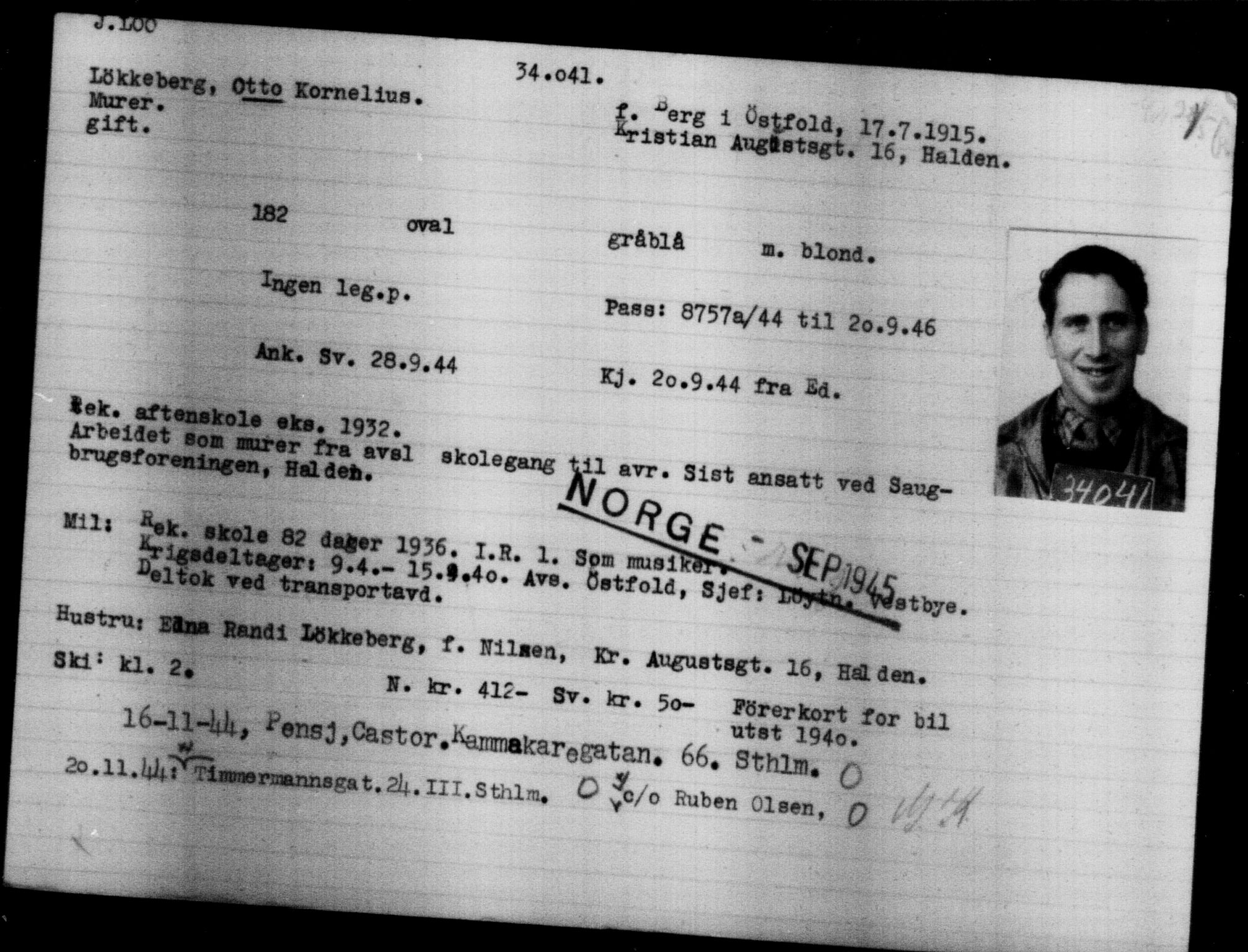 Utenriksstasjonene, Legasjonen i Stockholm, Flyktningkontoret, AV/RA-S-6753/V/Va/L0013: Kjesäterkartoteket, flyktninger med registreringsnr. 31500-34731, 1940-1945, s. 2682