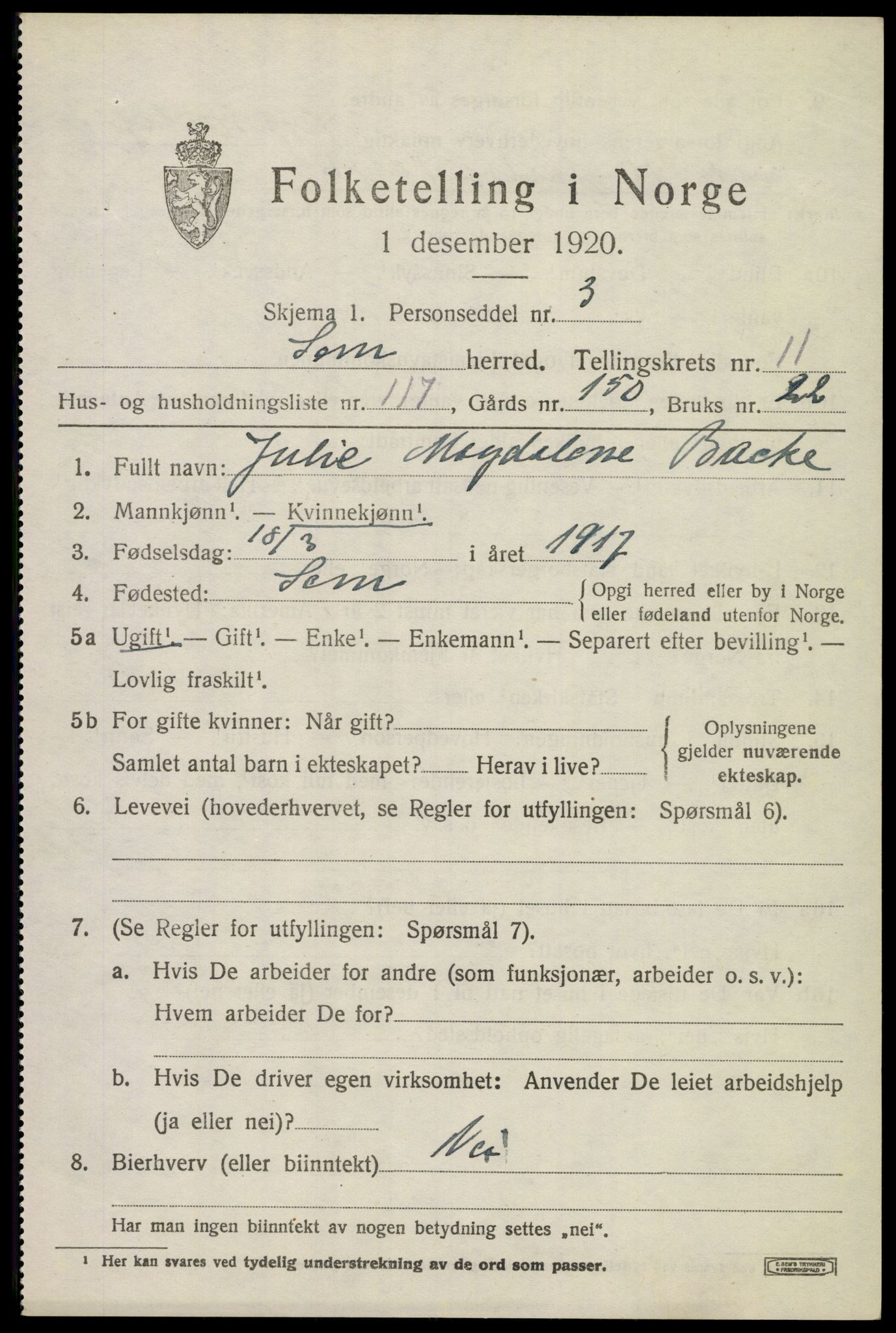 SAKO, Folketelling 1920 for 0721 Sem herred, 1920, s. 15907