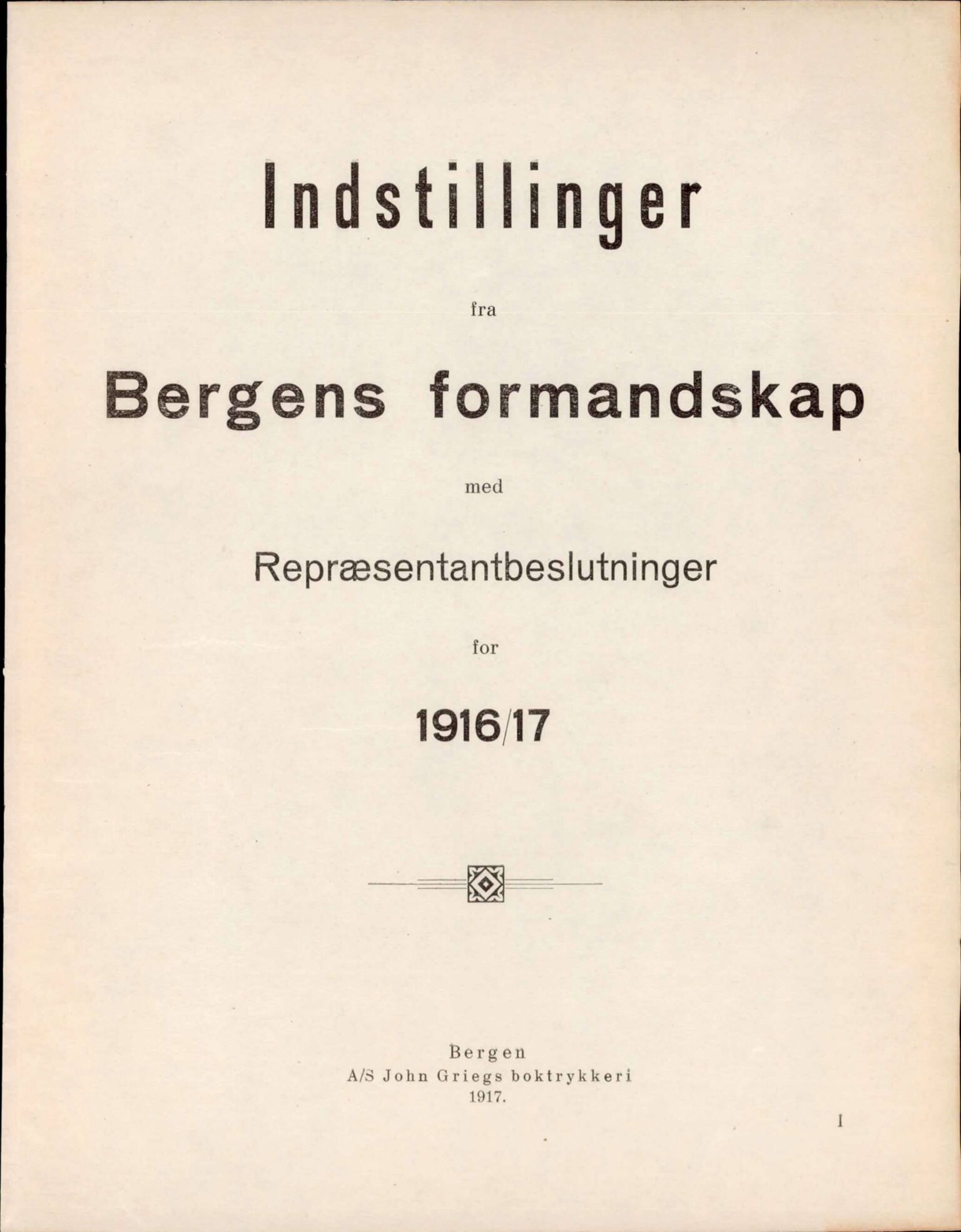 Bergen kommune. Formannskapet, BBA/A-0003/Ad/L0094: Bergens Kommuneforhandlinger, bind I, 1916-1917