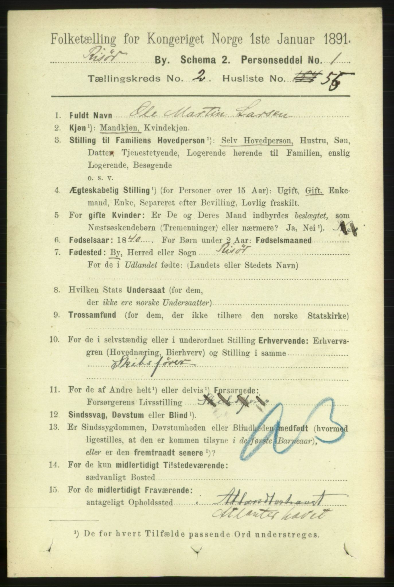 RA, Folketelling 1891 for 0901 Risør kjøpstad, 1891, s. 2425
