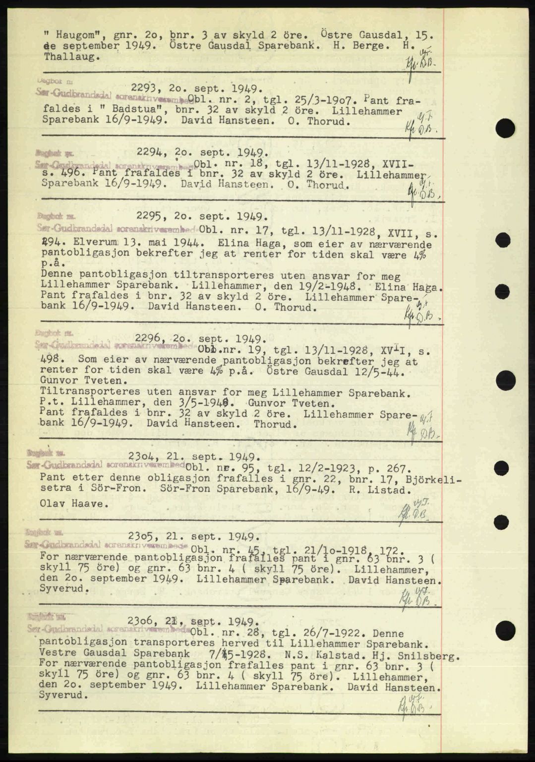 Sør-Gudbrandsdal tingrett, SAH/TING-004/H/Hb/Hbf/L0004: Pantebok nr. C5b, 1945-1951, Dagboknr: 2293/1949