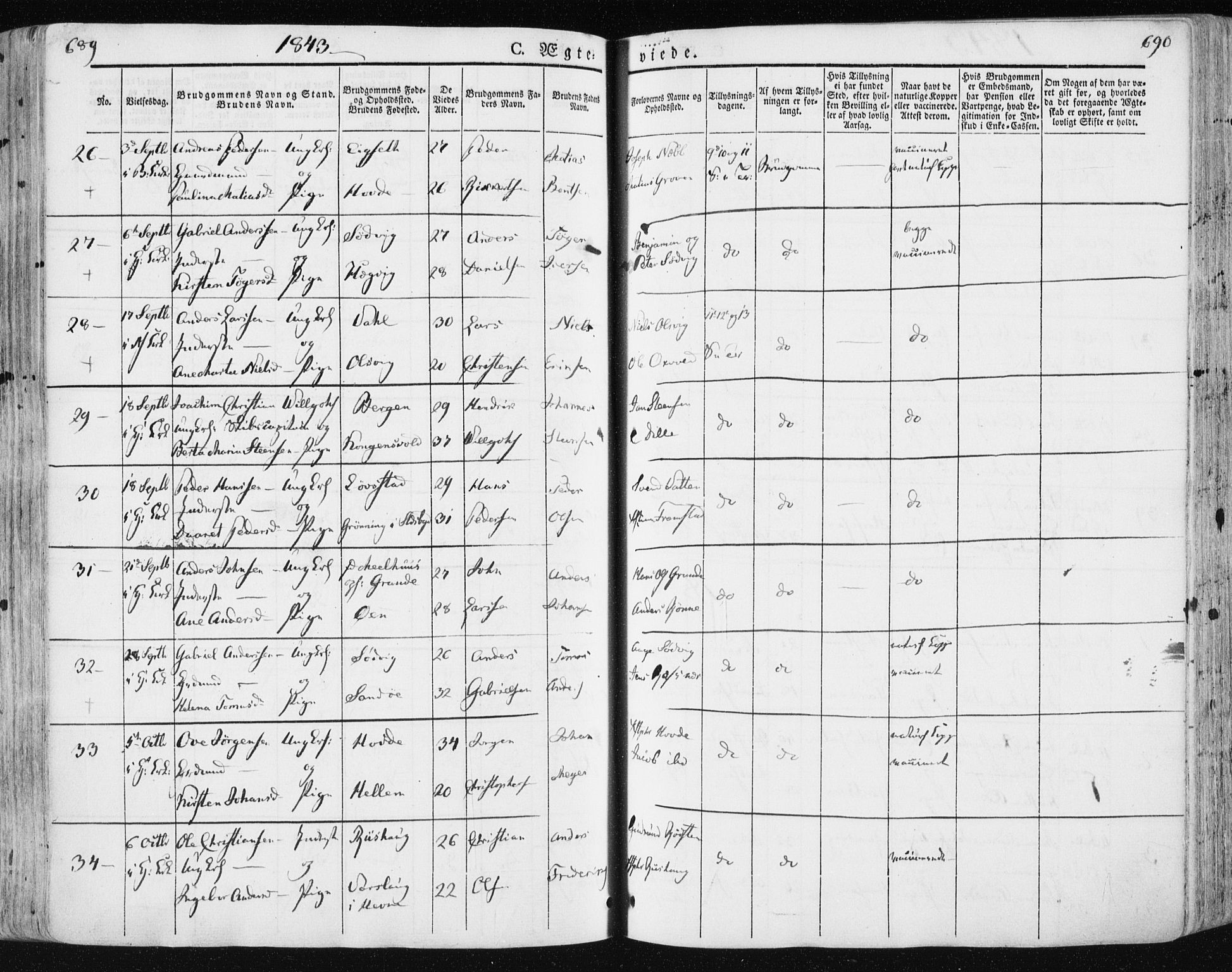 Ministerialprotokoller, klokkerbøker og fødselsregistre - Sør-Trøndelag, SAT/A-1456/659/L0736: Ministerialbok nr. 659A06, 1842-1856, s. 689-690