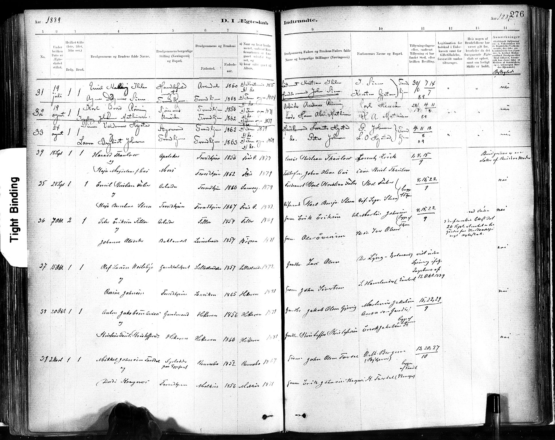 Ministerialprotokoller, klokkerbøker og fødselsregistre - Sør-Trøndelag, SAT/A-1456/602/L0119: Ministerialbok nr. 602A17, 1880-1901, s. 276