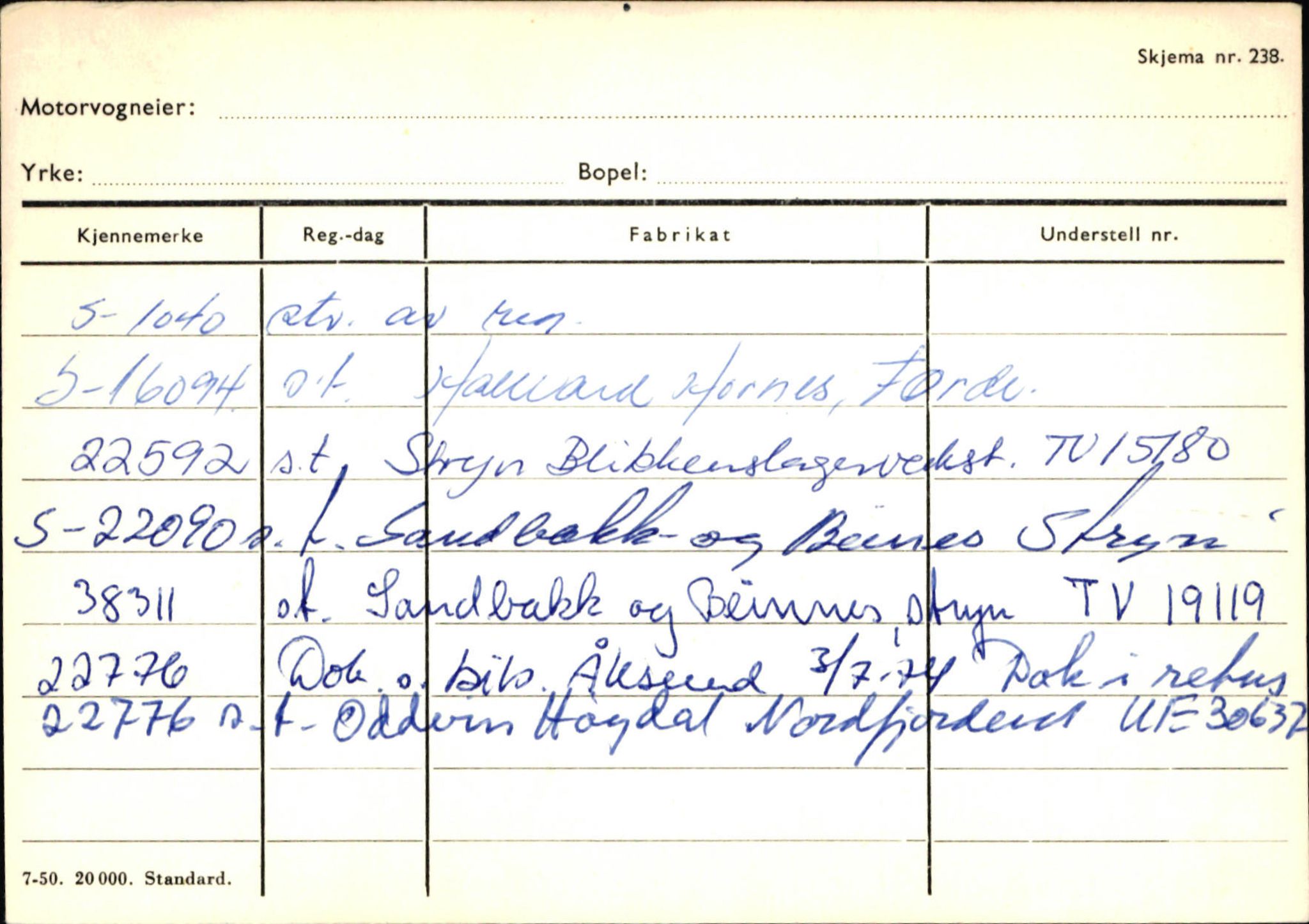 Statens vegvesen, Sogn og Fjordane vegkontor, SAB/A-5301/4/F/L0131: Eigarregister Høyanger P-Å. Stryn S-Å, 1945-1975, s. 2574