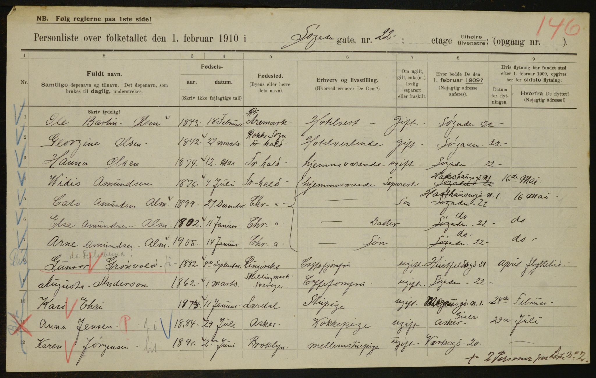 OBA, Kommunal folketelling 1.2.1910 for Kristiania, 1910, s. 100952