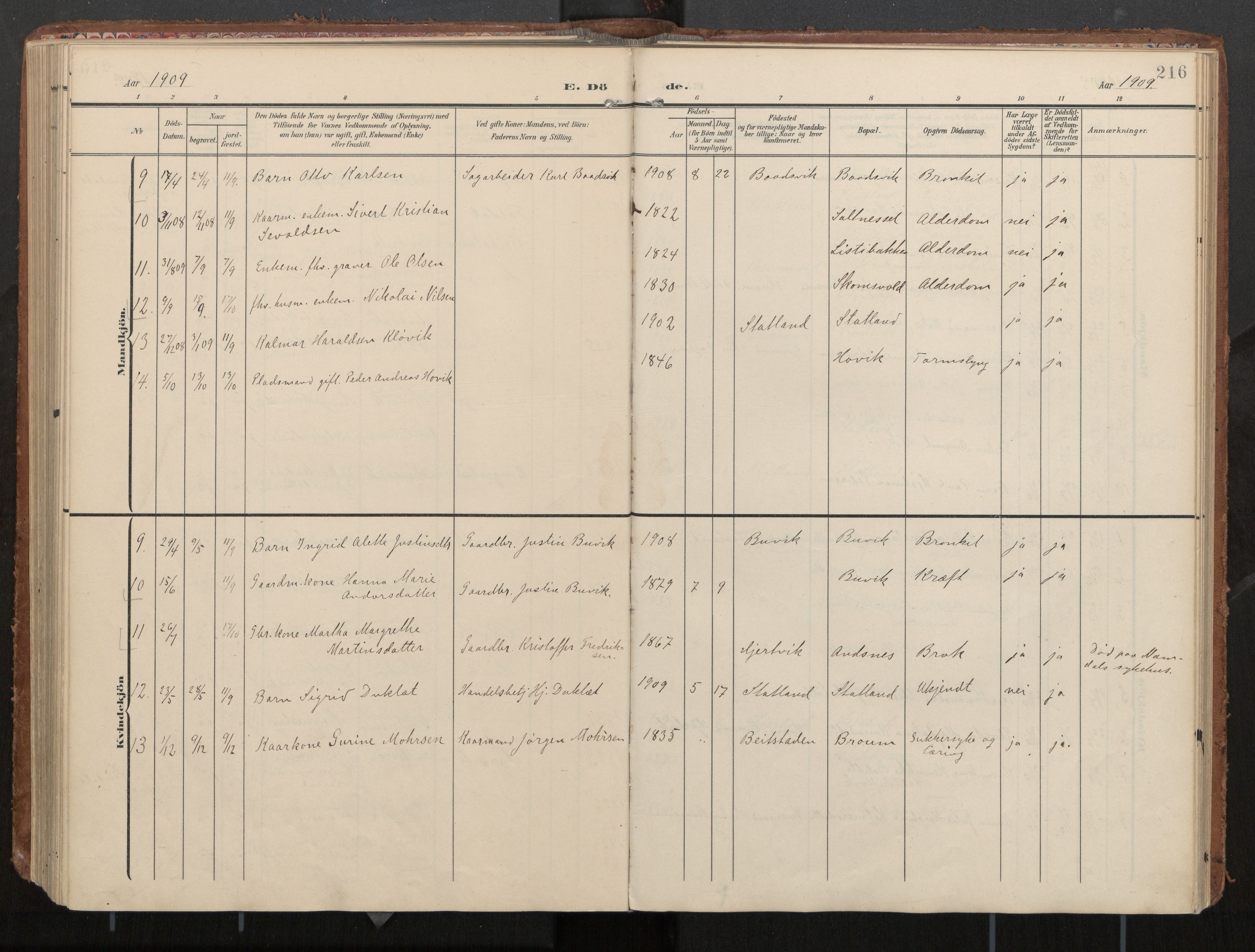 Ministerialprotokoller, klokkerbøker og fødselsregistre - Nord-Trøndelag, SAT/A-1458/774/L0629: Ministerialbok, 1904-1926, s. 216