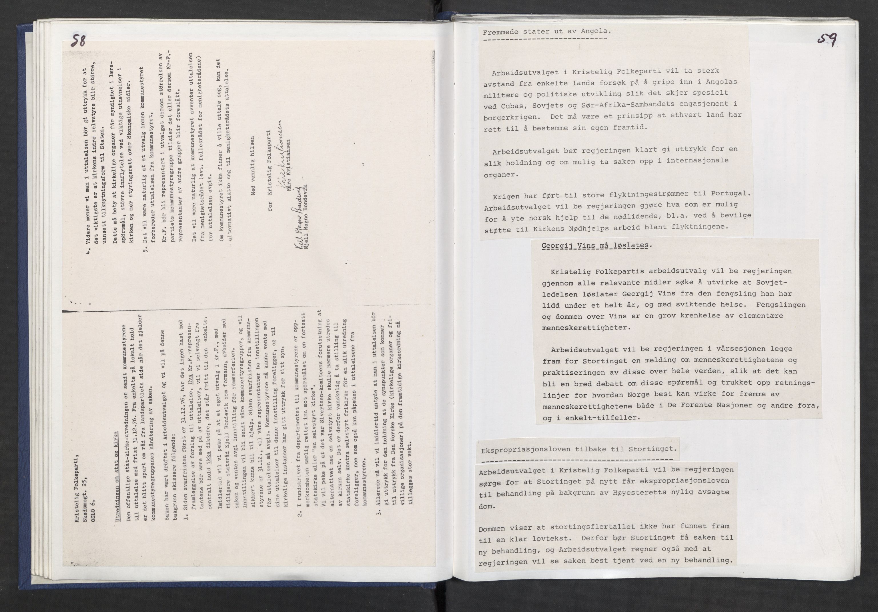 Kristelig Folkeparti, AV/RA-PA-0621/F/Fk/L0053/0001: -- / 1. Protokoller st.møter, Landsmøter, AU, landsstyremøter, 1975-1977, s. 58-59