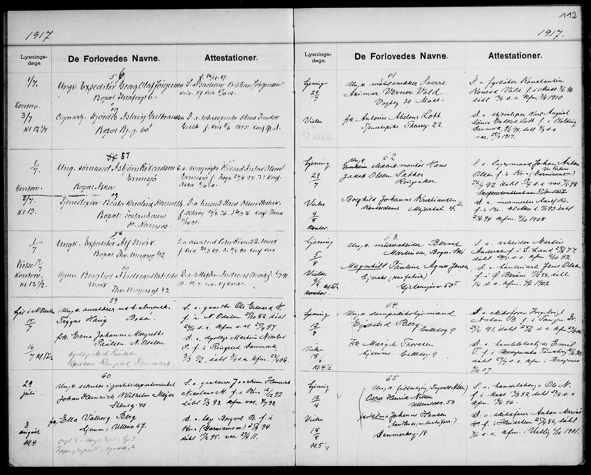 Gamle Aker prestekontor Kirkebøker, SAO/A-10617a/H/L0004: Lysningsprotokoll nr. 4, 1909-1918, s. 112