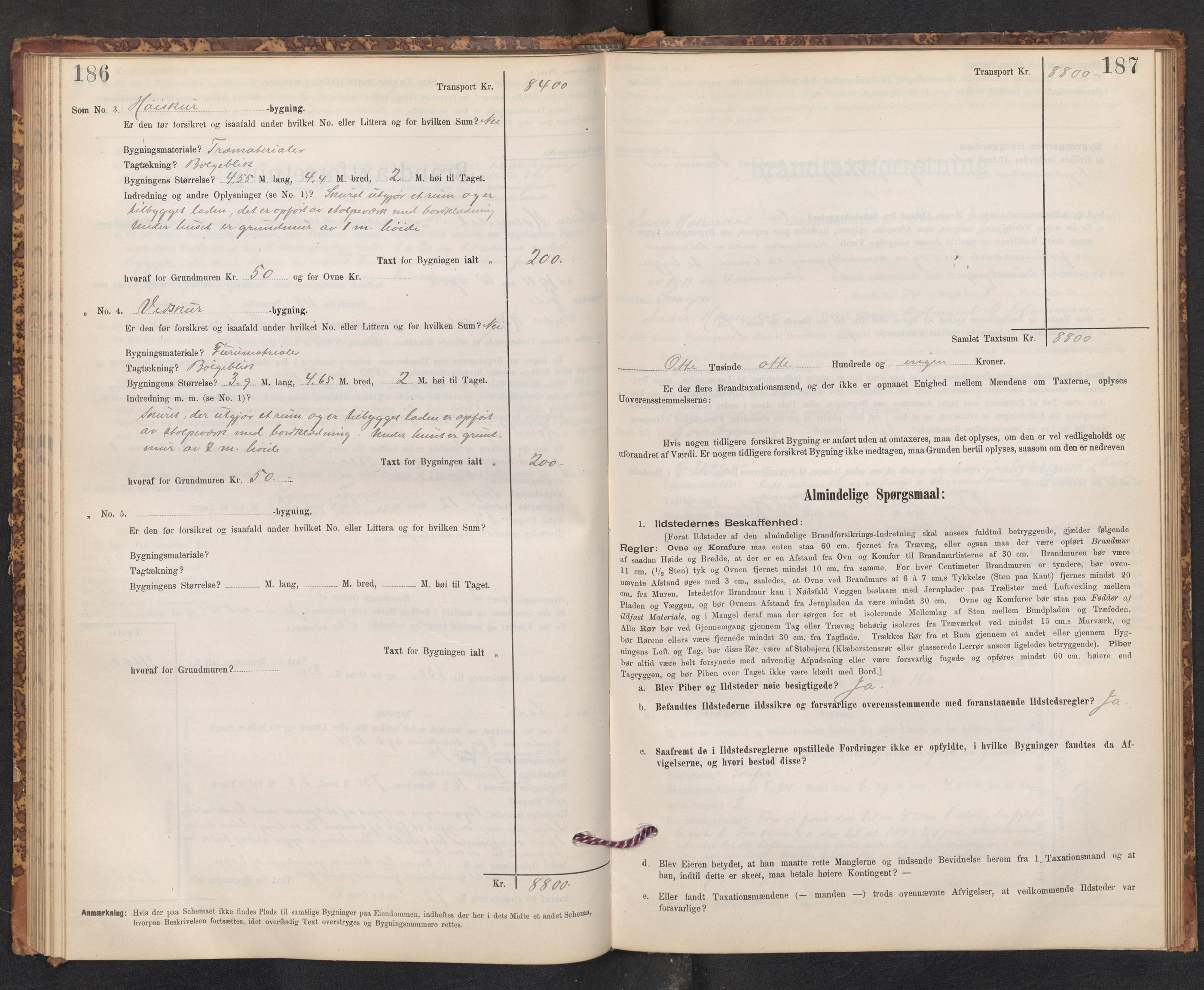Lensmannen i Gaular, SAB/A-27601/0012/L0005: Branntakstprotokoll, skjematakst, 1895-1917, s. 186-187
