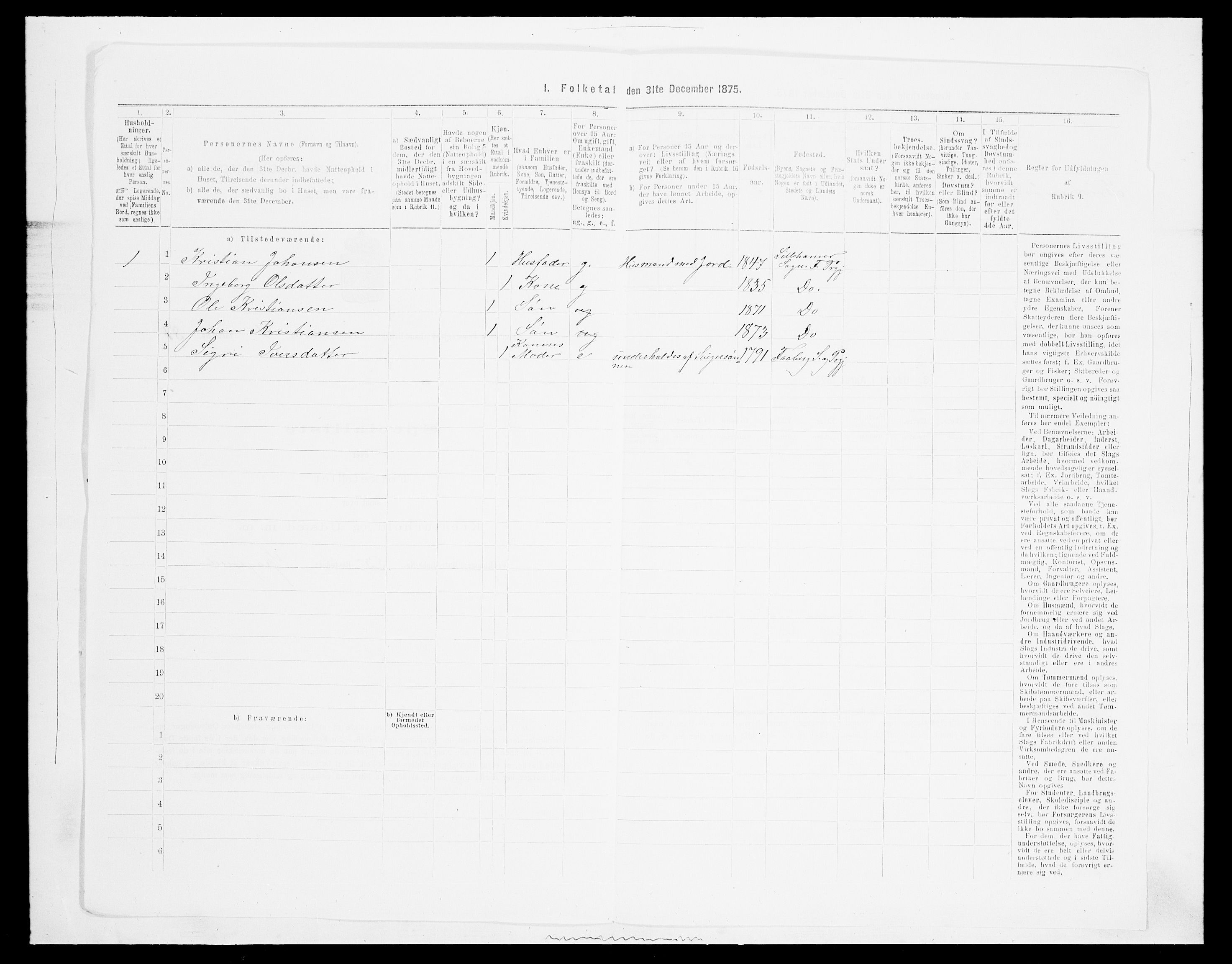 SAH, Folketelling 1875 for 0524L Fåberg prestegjeld, Fåberg sokn og Lillehammer landsokn, 1875, s. 272