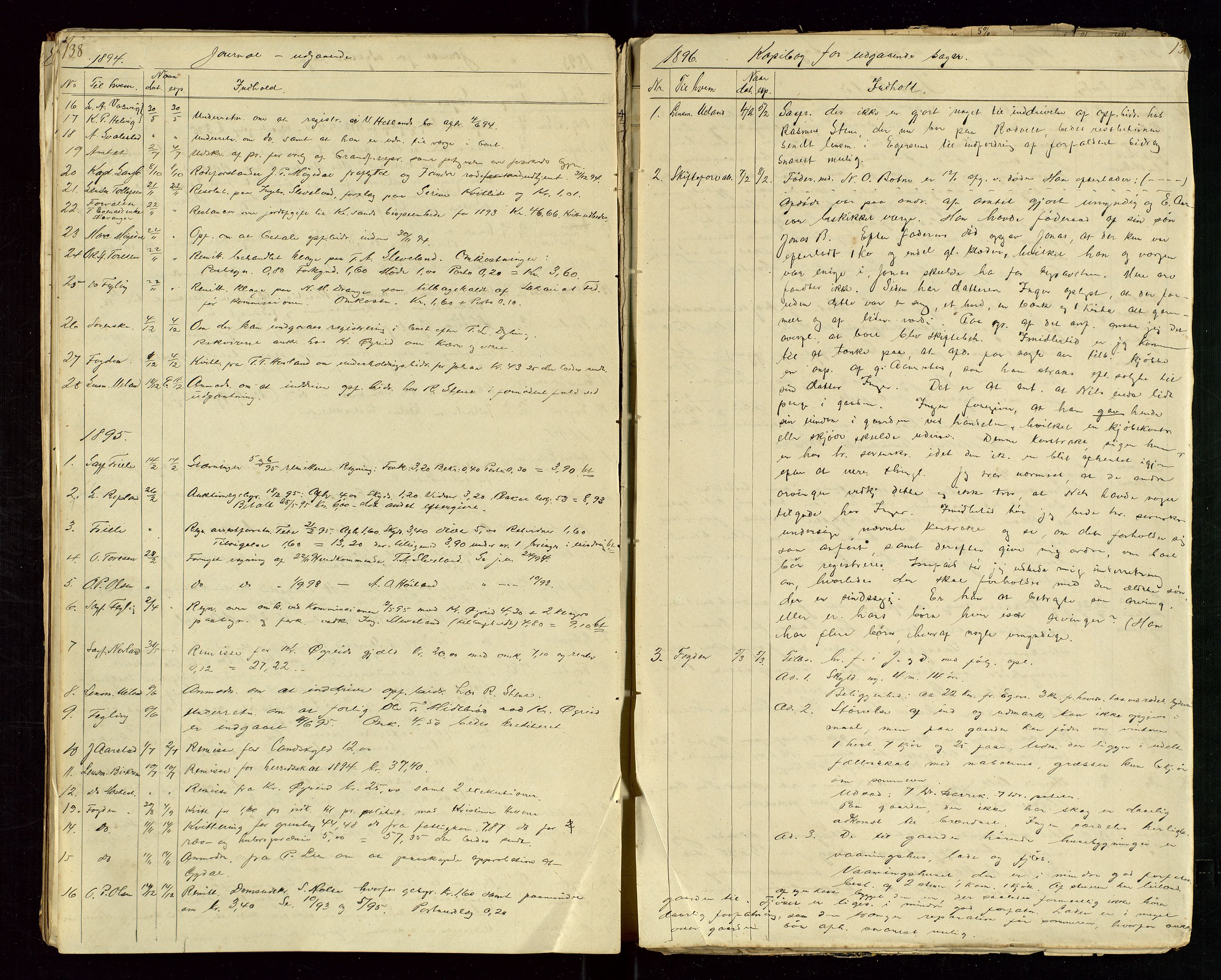 Helleland lensmannskontor, AV/SAST-A-100209/Ya/L0005: "Dagbog", 1880-1899, s. 138-139