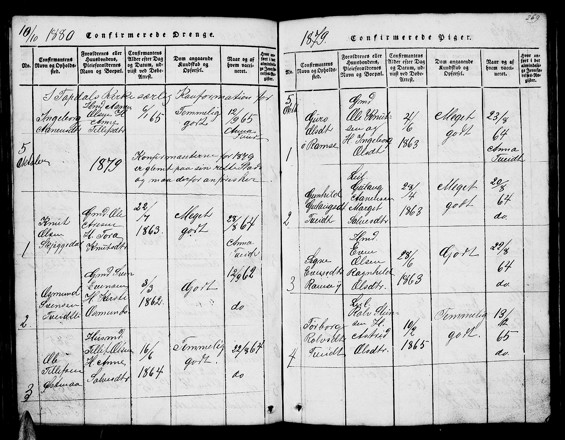 Åmli sokneprestkontor, SAK/1111-0050/F/Fb/Fbb/L0001: Klokkerbok nr. B 1, 1816-1889, s. 269