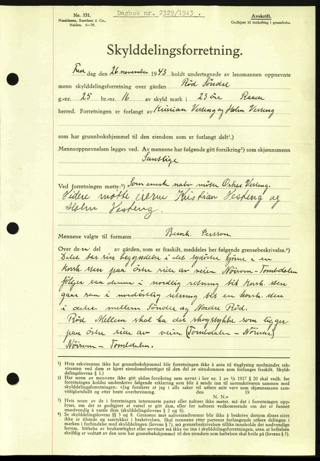 Moss sorenskriveri, SAO/A-10168: Pantebok nr. A12, 1943-1944, Dagboknr: 2329/1943