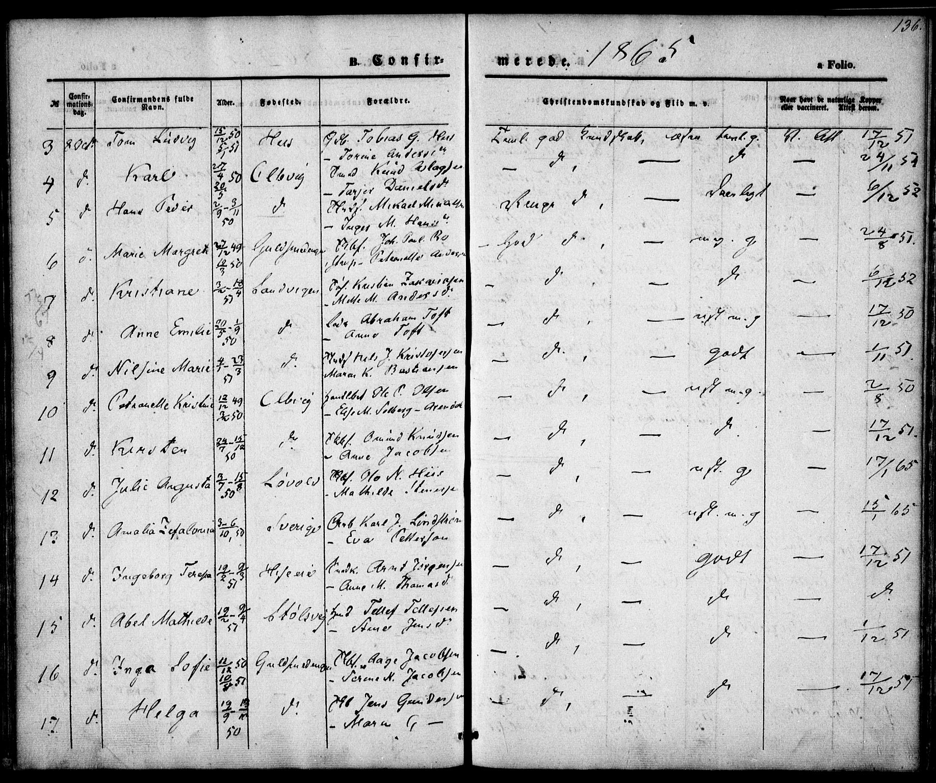 Hisøy sokneprestkontor, AV/SAK-1111-0020/F/Fa/L0001: Ministerialbok nr. A 1, 1849-1871, s. 136