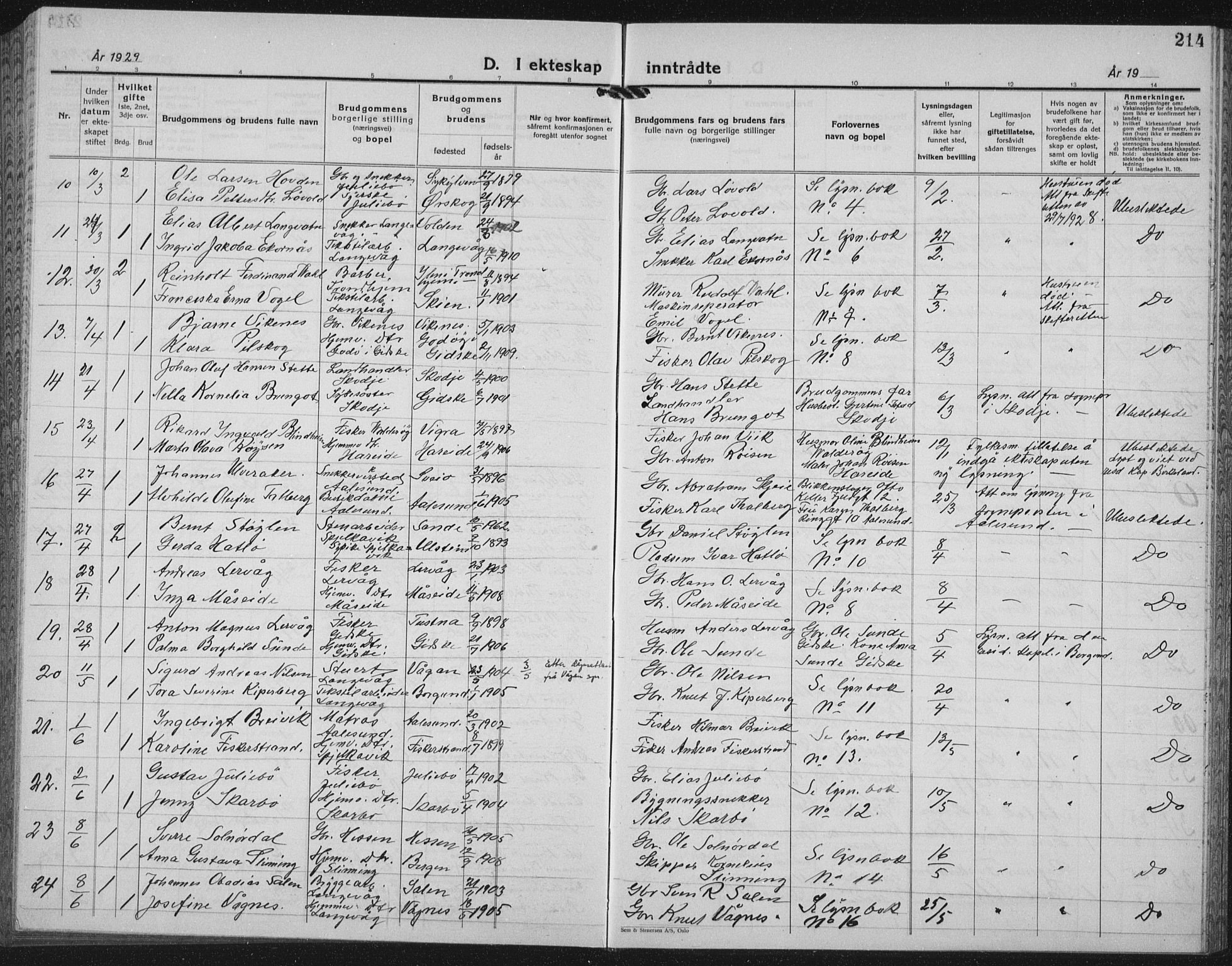 Ministerialprotokoller, klokkerbøker og fødselsregistre - Møre og Romsdal, AV/SAT-A-1454/528/L0436: Klokkerbok nr. 528C17, 1927-1939, s. 214