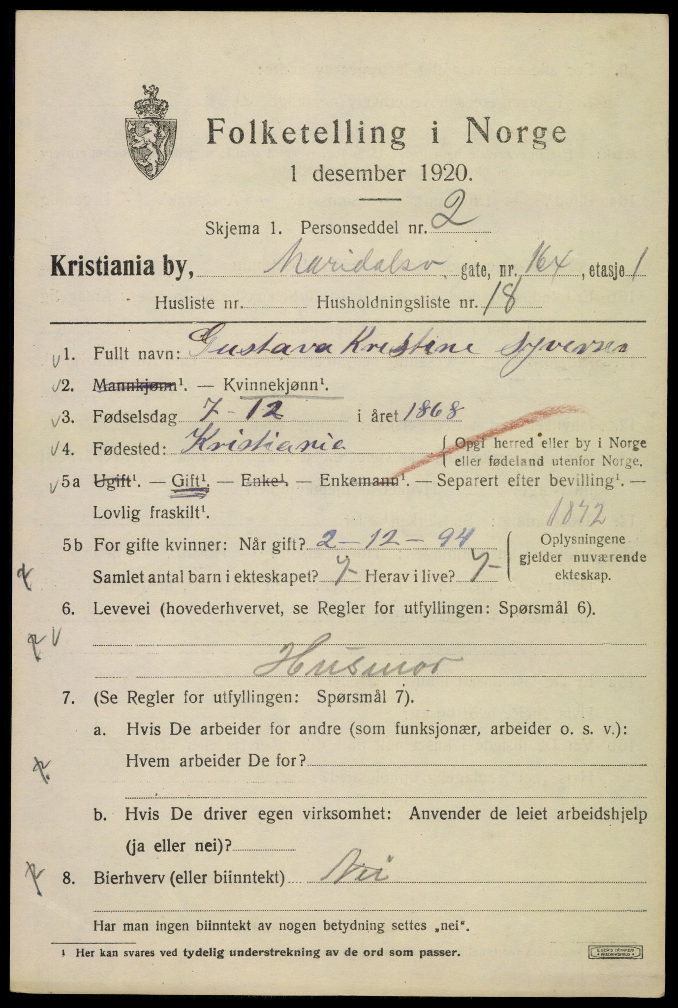 SAO, Folketelling 1920 for 0301 Kristiania kjøpstad, 1920, s. 382471