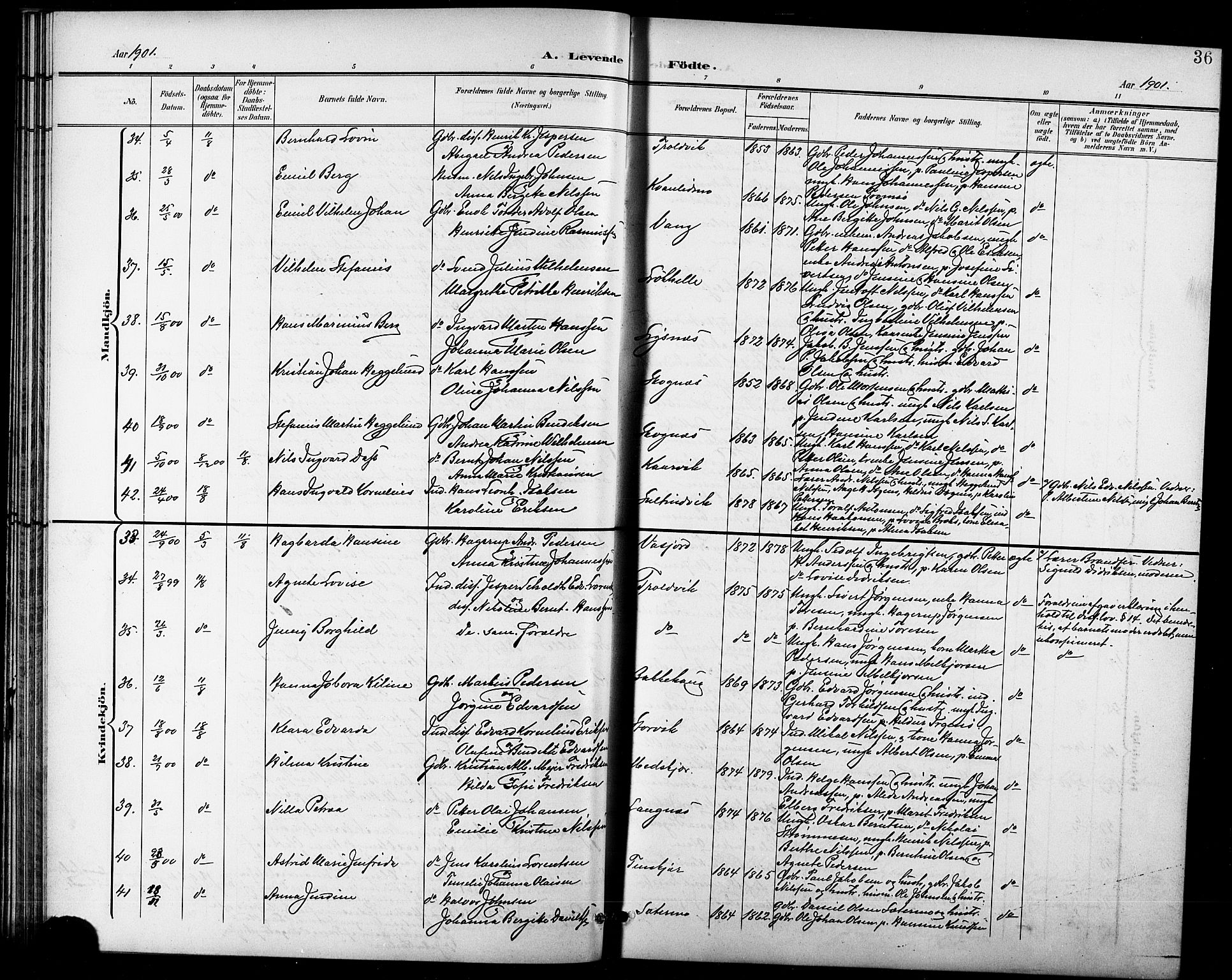 Lenvik sokneprestembete, AV/SATØ-S-1310/H/Ha/Hab/L0008klokker: Klokkerbok nr. 8, 1899-1911, s. 36