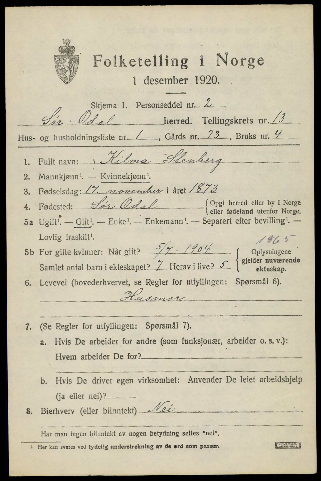 SAH, Folketelling 1920 for 0419 Sør-Odal herred, 1920, s. 12933