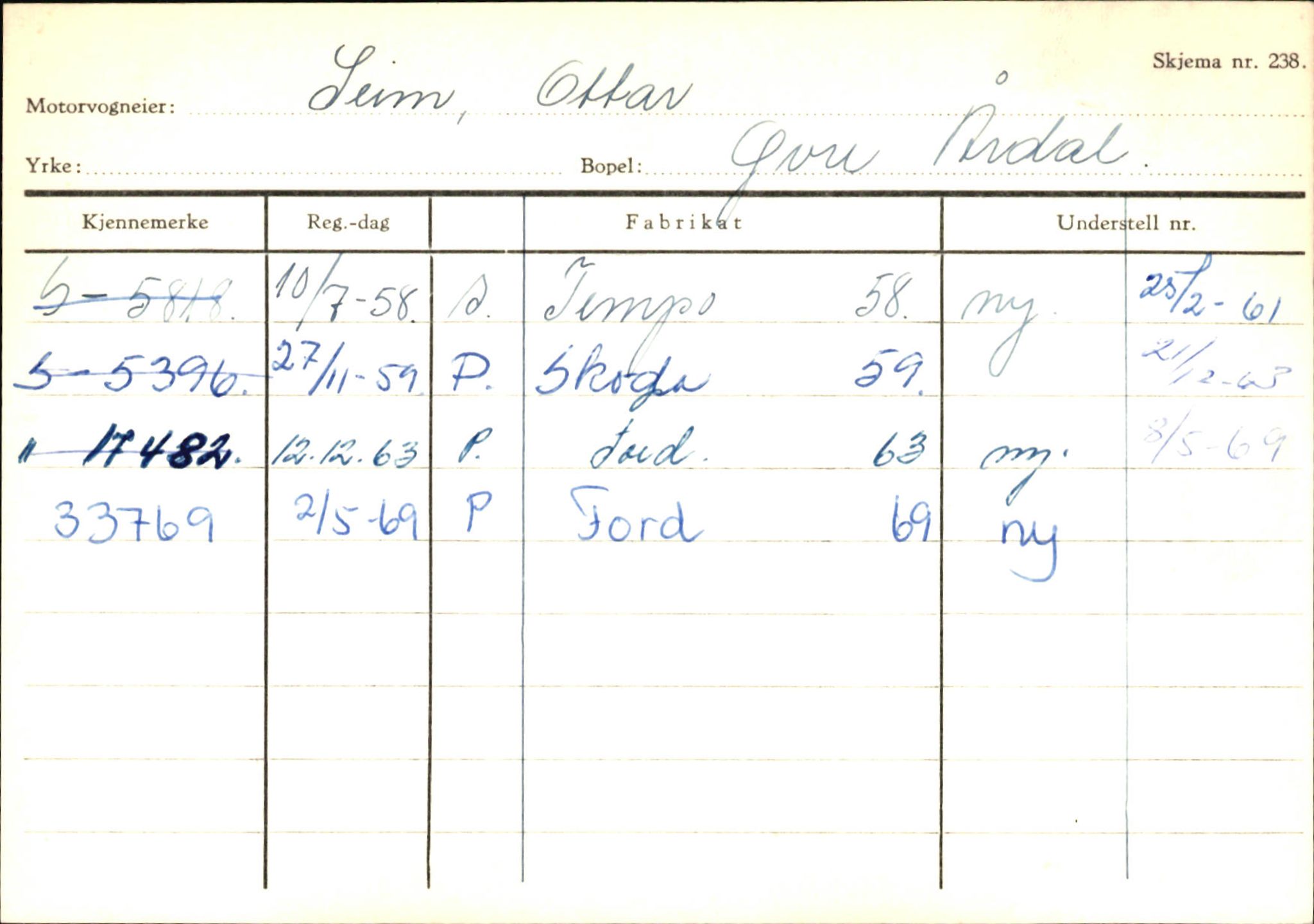 Statens vegvesen, Sogn og Fjordane vegkontor, AV/SAB-A-5301/4/F/L0146: Registerkort Årdal R-Å samt diverse kort, 1945-1975, s. 266