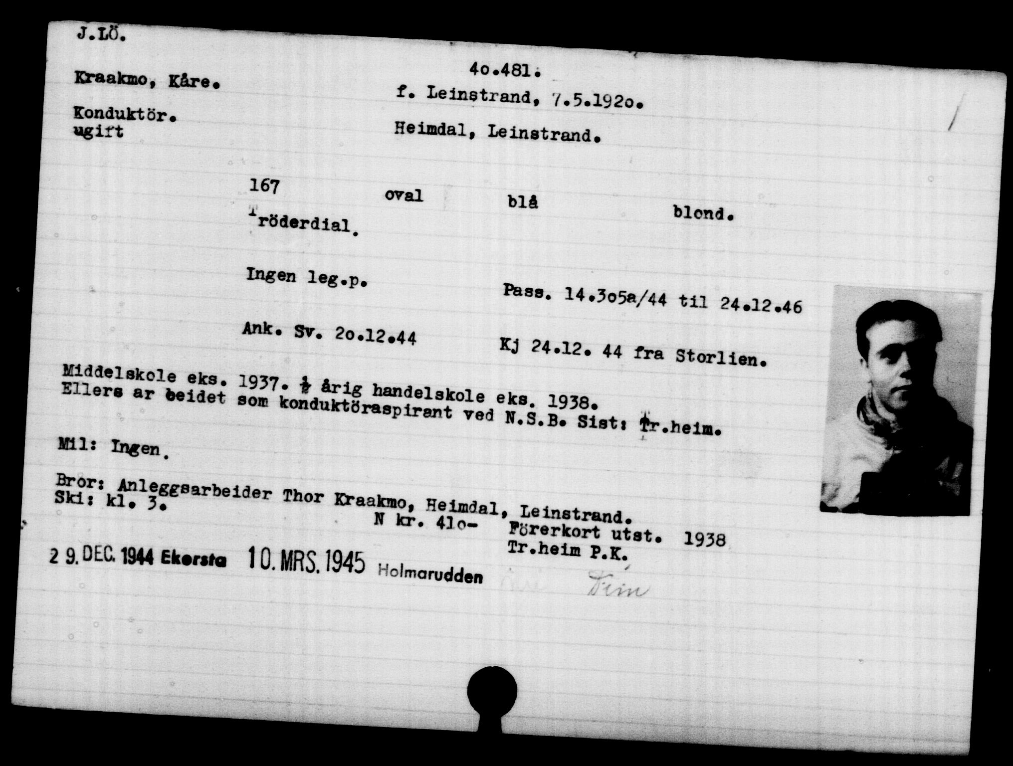 Utenriksstasjonene, Legasjonen i Stockholm, Flyktningkontoret, AV/RA-S-6753/V/Va/L0015: Kjesäterkartoteket, flyktninger med registreringsnr. 37800-40770, 1940-1945, s. 2787