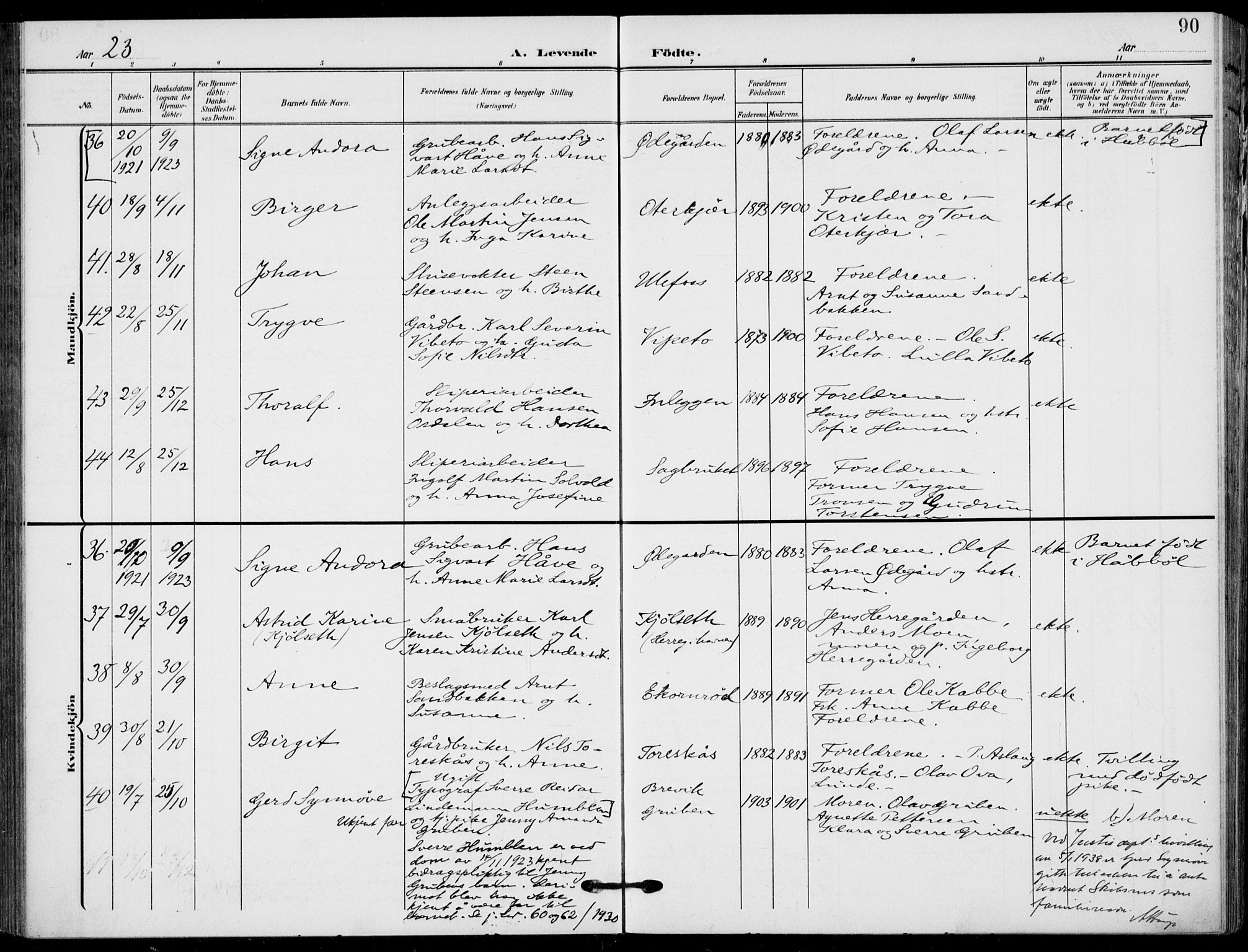 Holla kirkebøker, AV/SAKO-A-272/F/Fa/L0012: Ministerialbok nr. 12, 1907-1923, s. 90