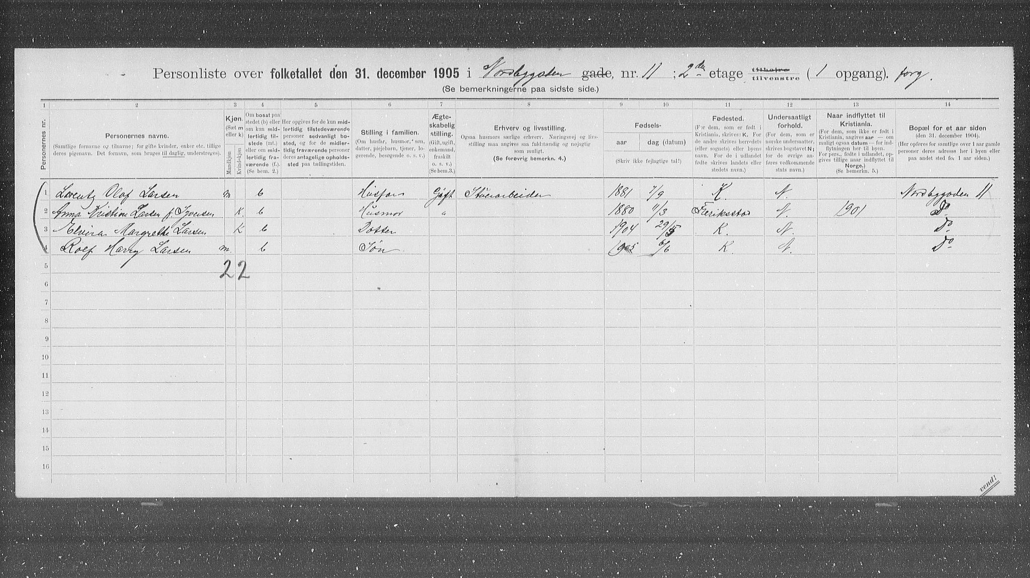 OBA, Kommunal folketelling 31.12.1905 for Kristiania kjøpstad, 1905, s. 37829