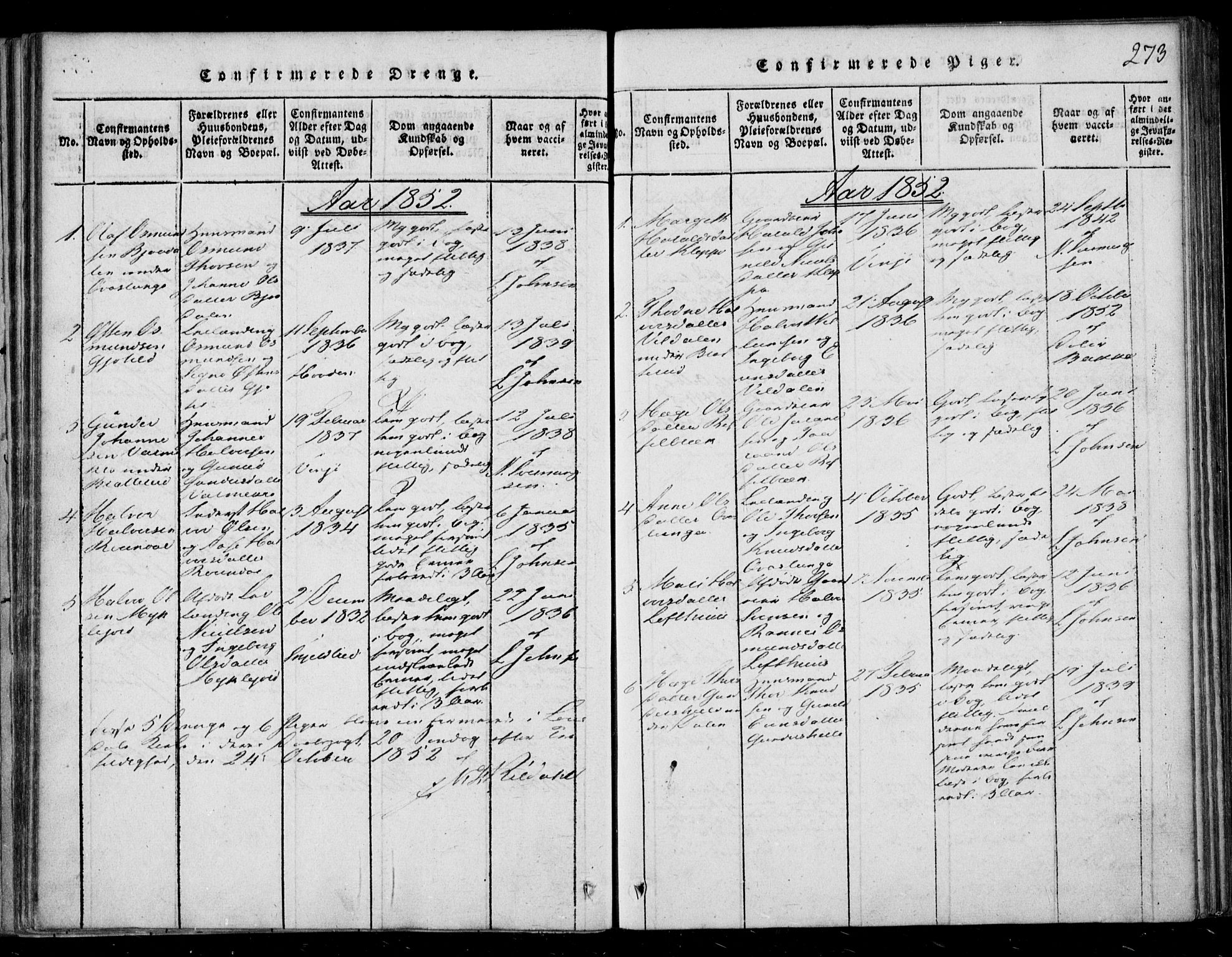 Lårdal kirkebøker, AV/SAKO-A-284/F/Fb/L0001: Ministerialbok nr. II 1, 1815-1860, s. 273